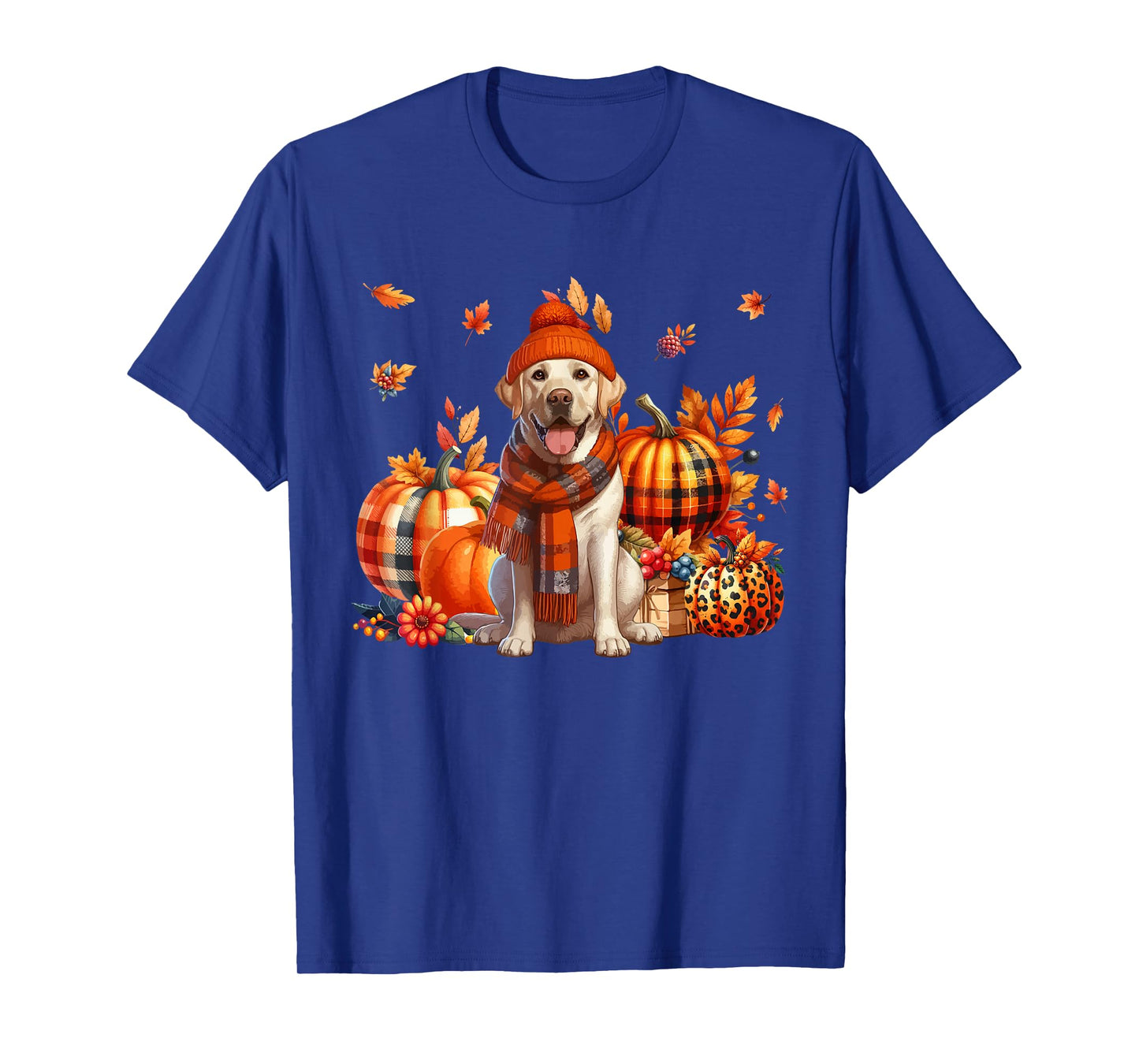 Labrador Retriever Thanksgiving Leopard Pumpkins Fall Leaves T-Shirt
