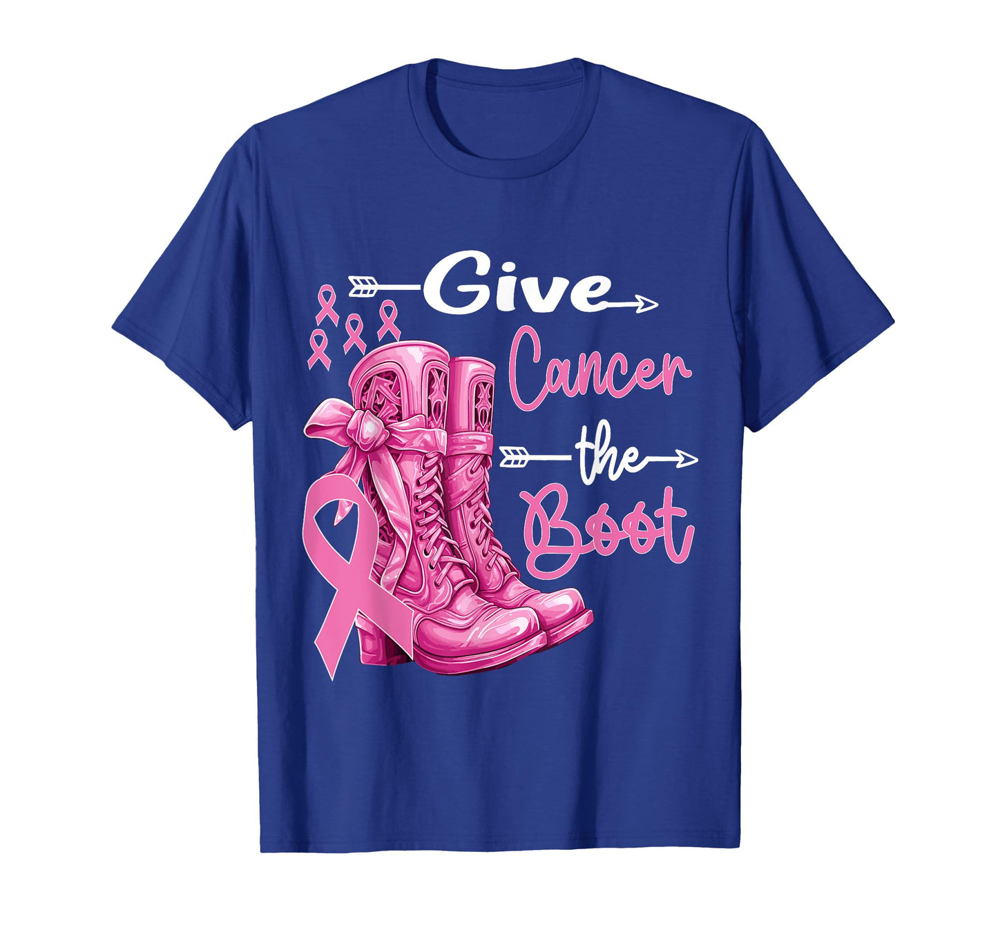 Give Cancer The Boot Cowgirl Breast Cancer Women Pink Ribbon T-Shirt