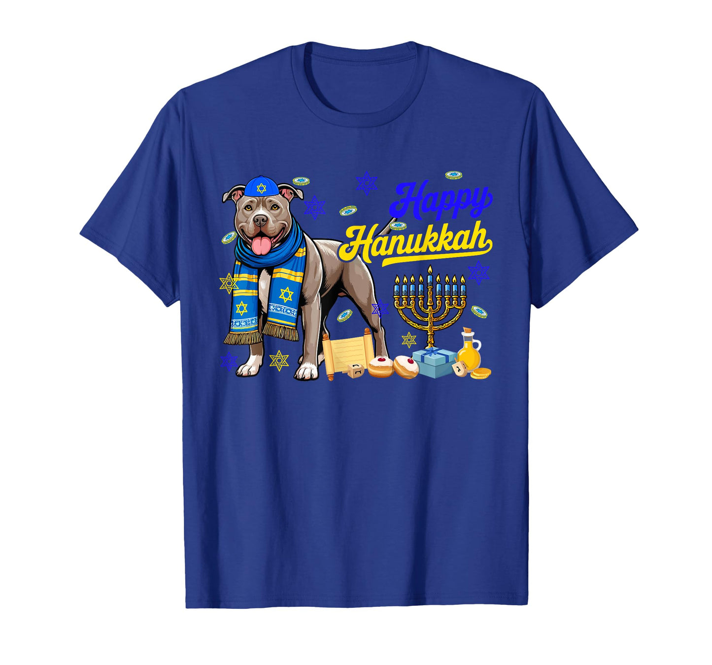 Happy Hanukkah Pit Bull Costume Jewish Menorah Dreidel Lover T-Shirt