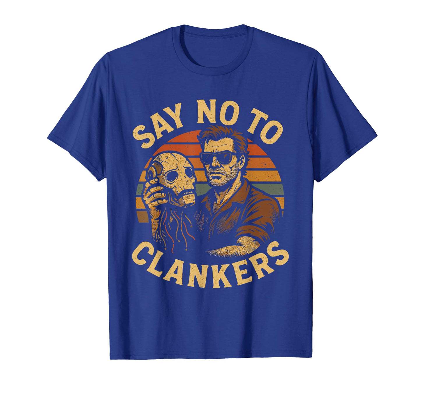Say No to Clankers Anti AI Robots Retro Sunset T-Shirt