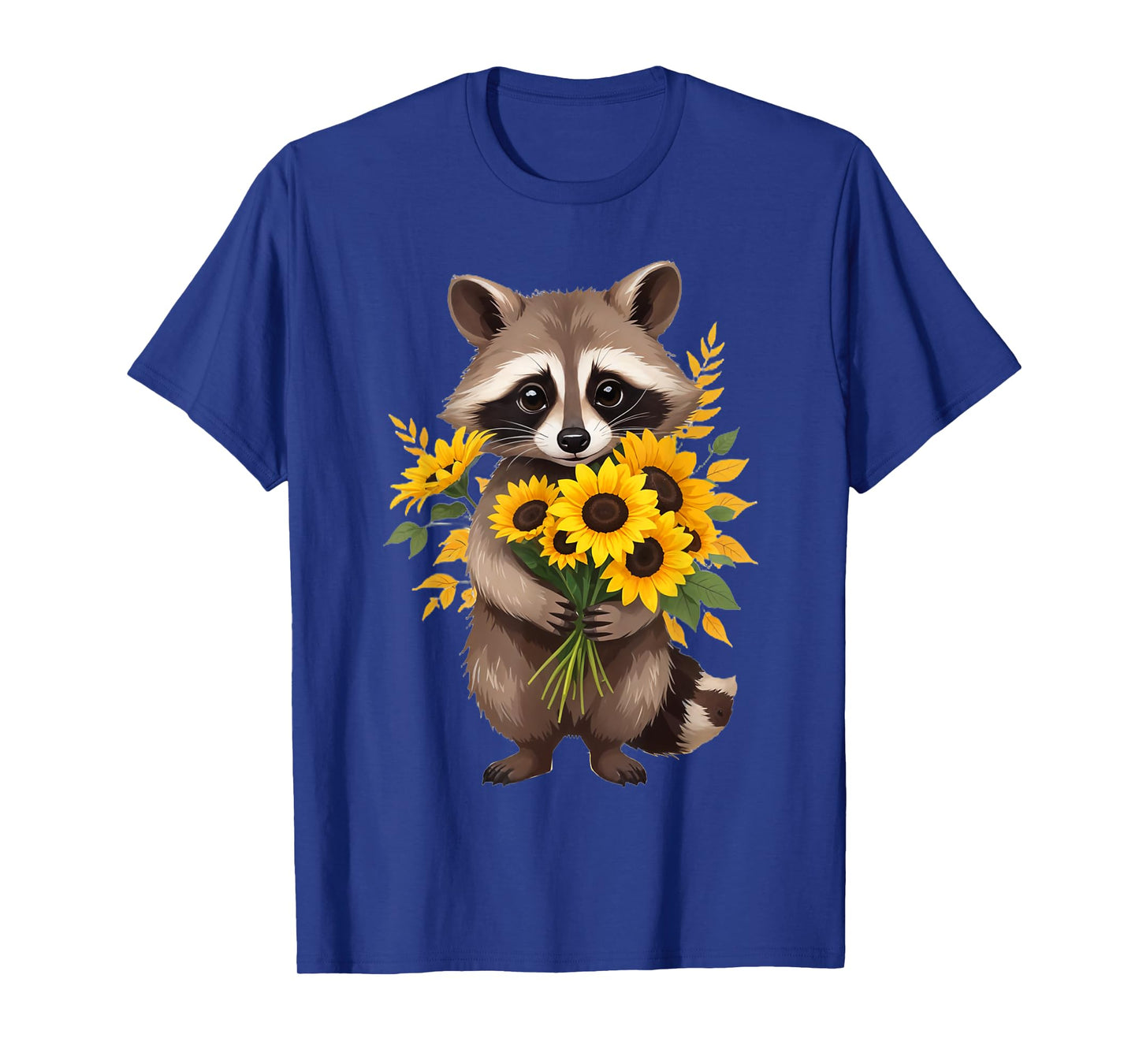Raccoon Holding Sunflower Cute Flower Mothers Day T-Shirt