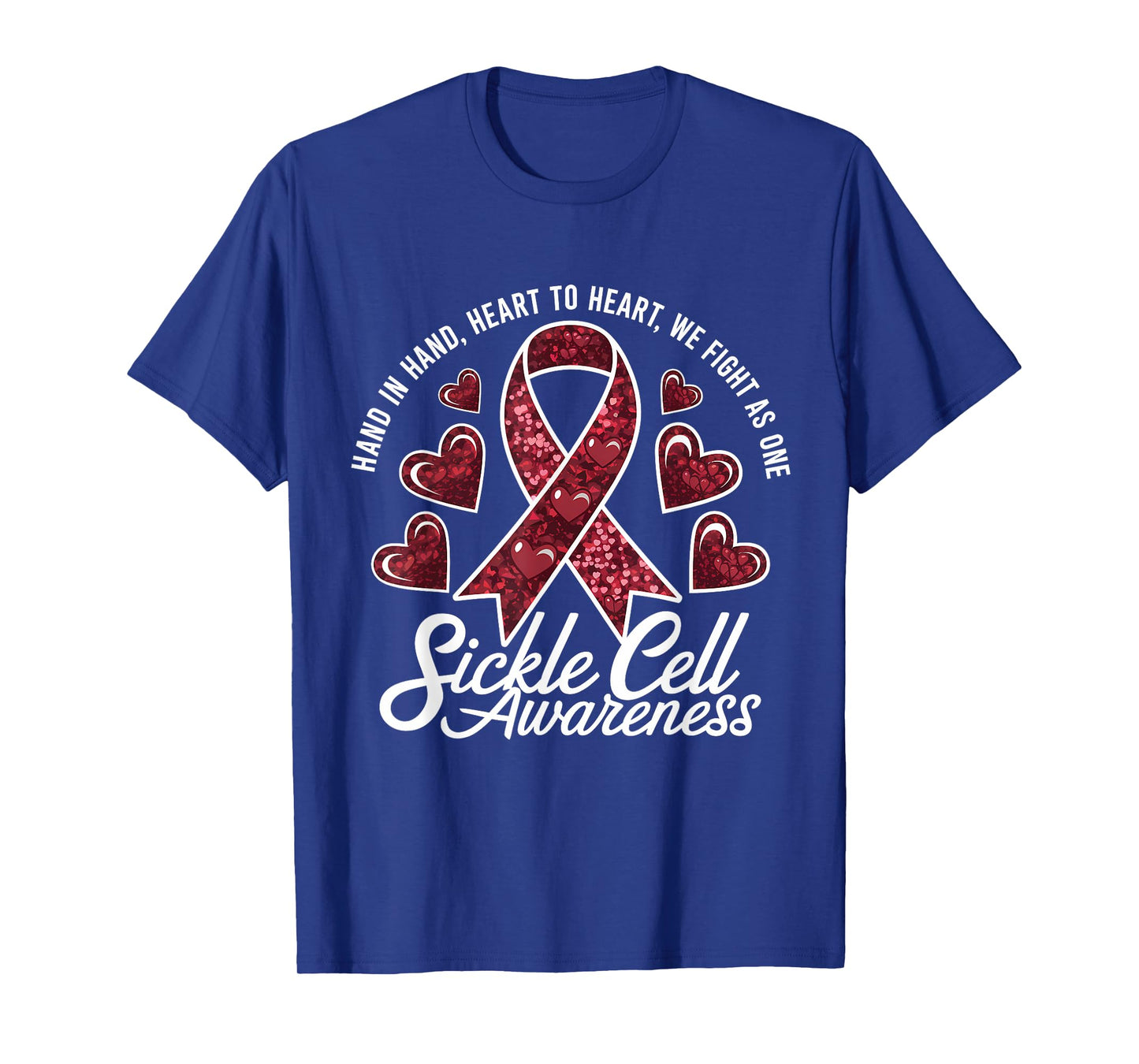 Sickle Cell Awareness Hand In Hand Anemia Burgundy Ribbon T-Shirt