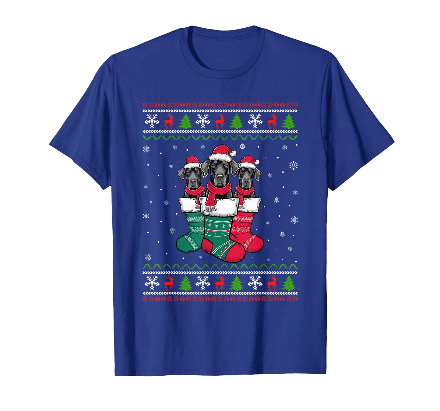 Ugly Xmas Sweater Great Dane Dog In Christmas Socks T-Shirt