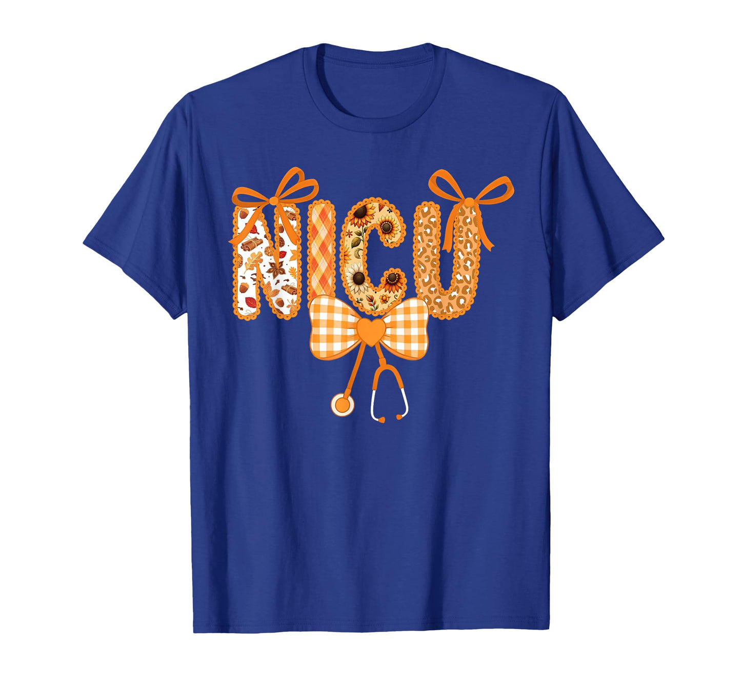 NICU Nurse Stethoscope Coquette Bow Floral Fall Nursing RN T-Shirt