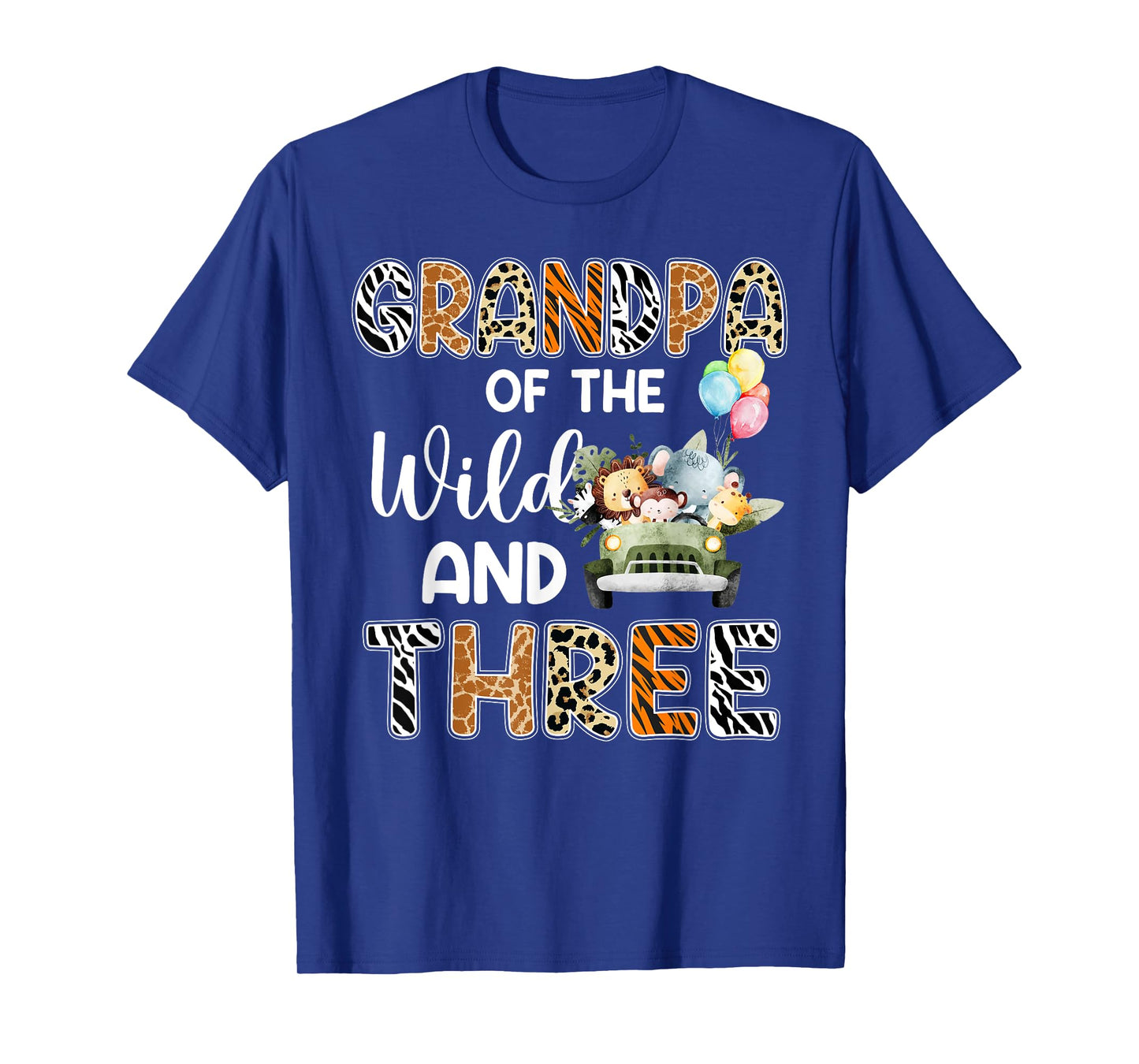 Grandpa Of The Wild and Three 3 Birthday Zoo Safari Jungle T-Shirt