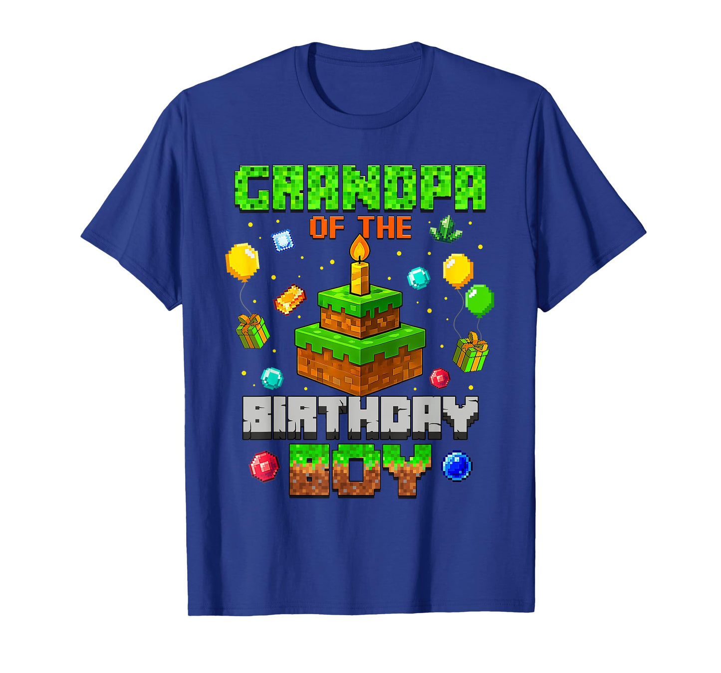 Grandpa Of The Birthday Boy Party Video Gamer Pixel T-Shirt