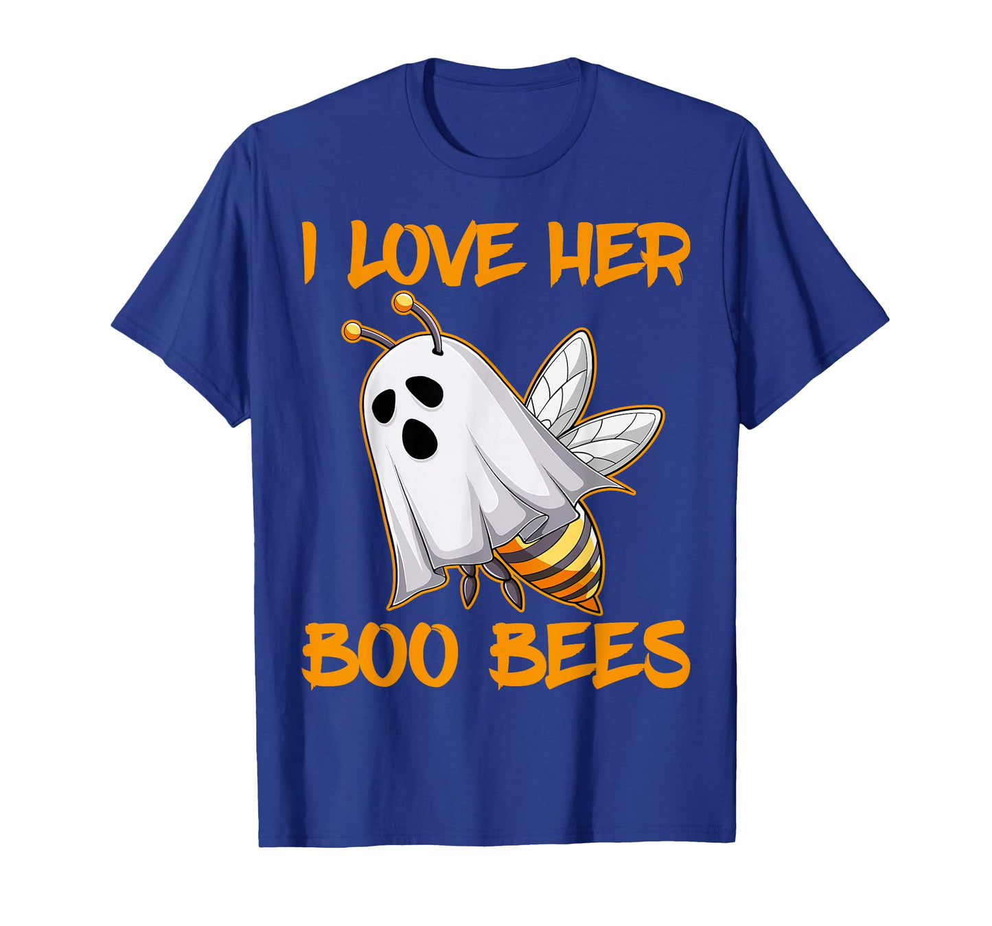 Funny I Love Her Boo Bees Couples Halloween Day Men Women T-Shirt