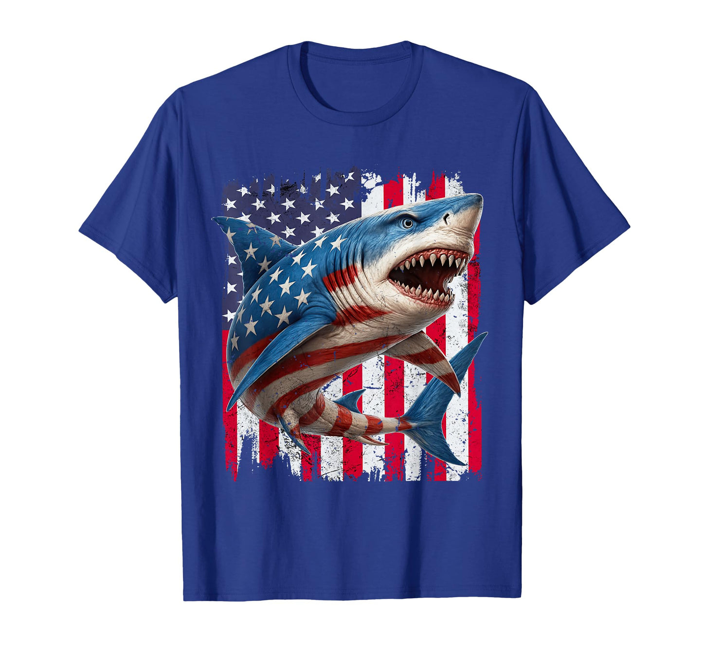 Retro Shark American Flag 4th of July Independence day T-Shirt