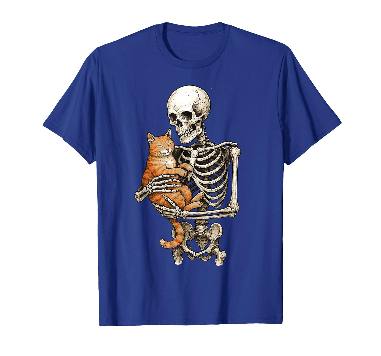 Skeleton Hugging Cat Halloween Cats Lover Cat Mom Cat Dad T-Shirt