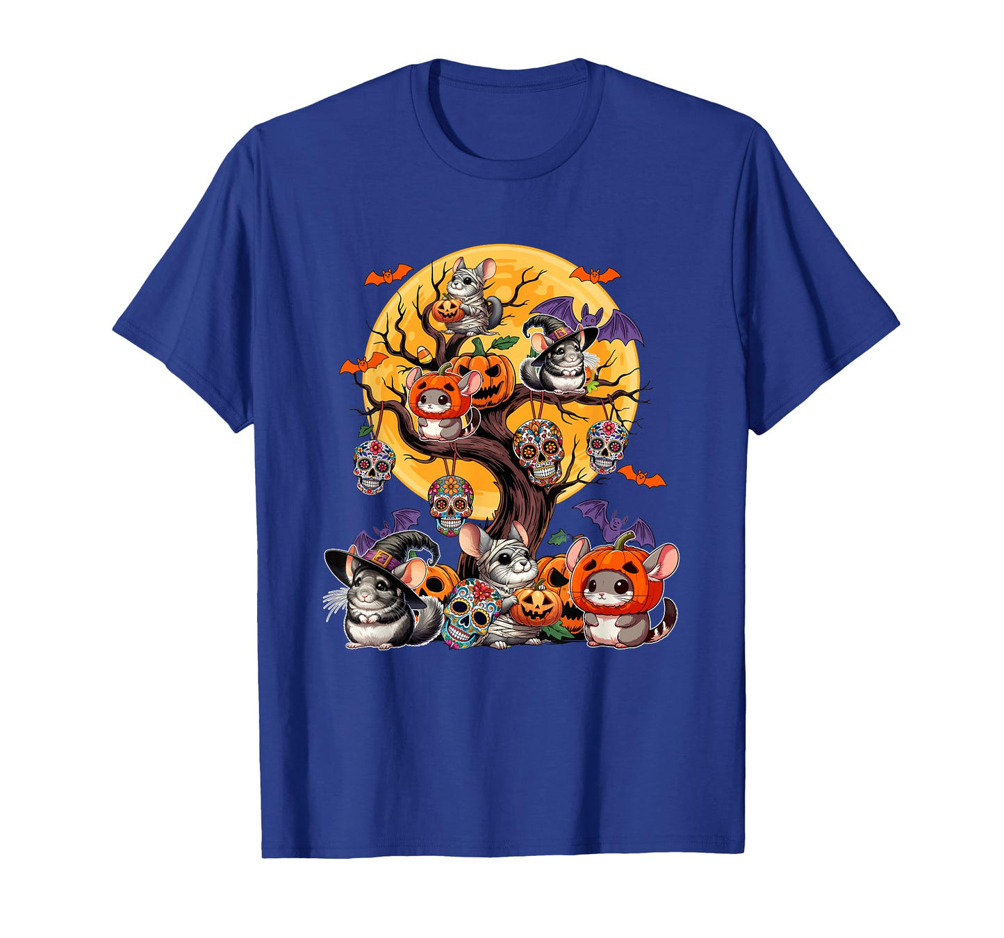 Group Chinchillas As Witch Mummy Halloween Pumpkins On Tree T-Shirt