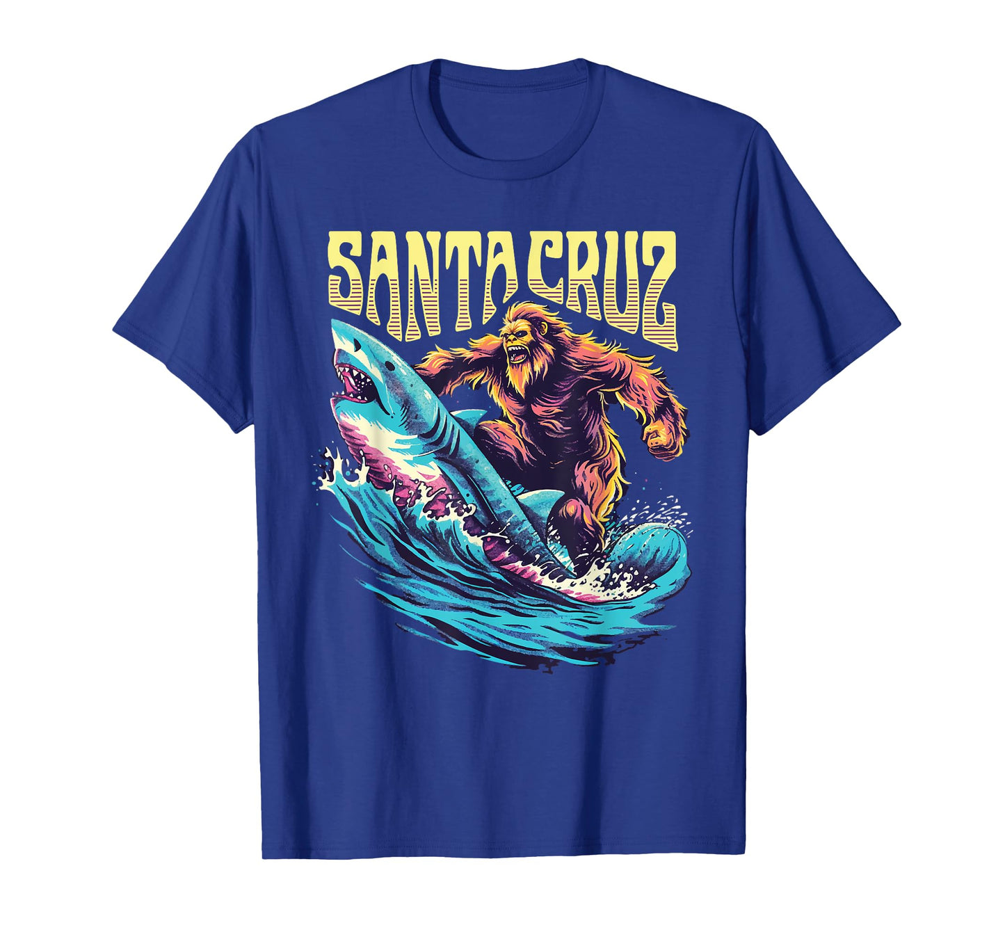 Santa Cruz California Summer T-Shirts Surfing Bigfoot Shark T-Shirt for Men Women Kids