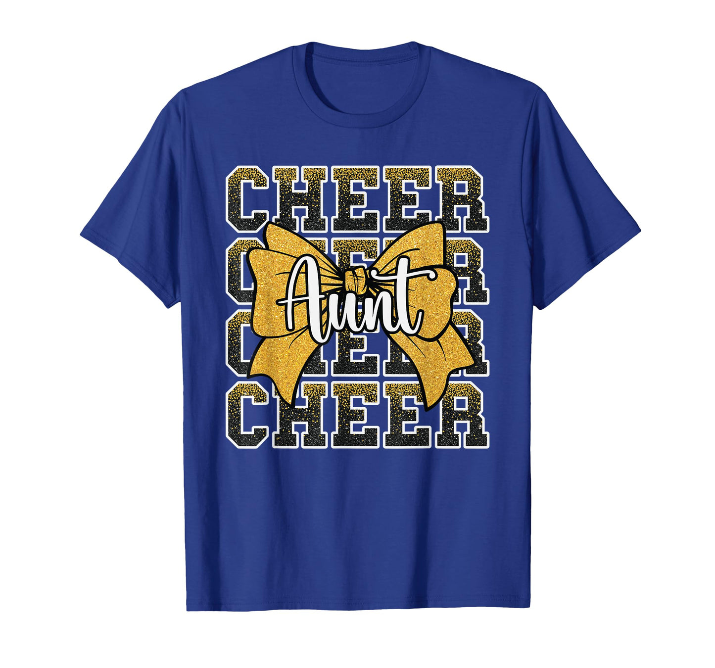 Cheer Aunt Auntie Bow Sport Cheerleader Cheerleading Yellow T-Shirt