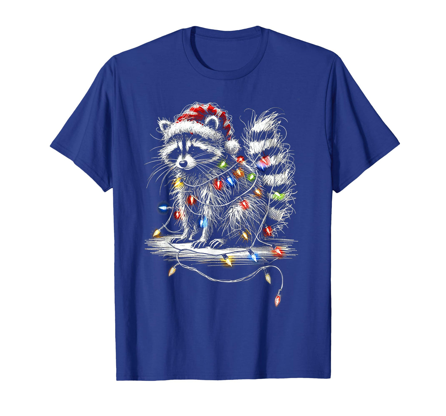 Funny Raccoon Santa Hat Christmas Tree Lights Pajama T-Shirt