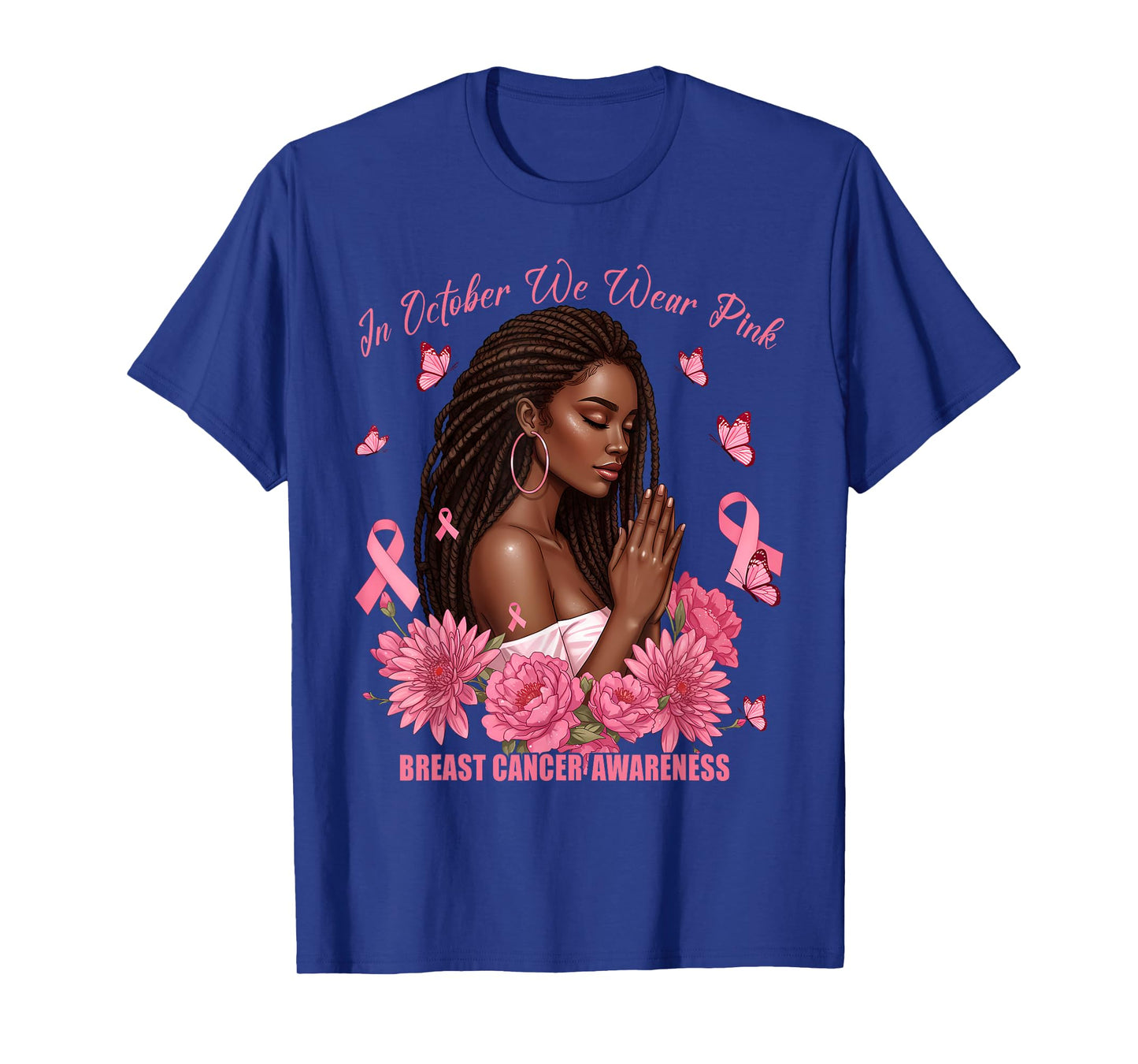 In October We Wear Pink For Breast Cancer Month Floral Pink T-Shirt