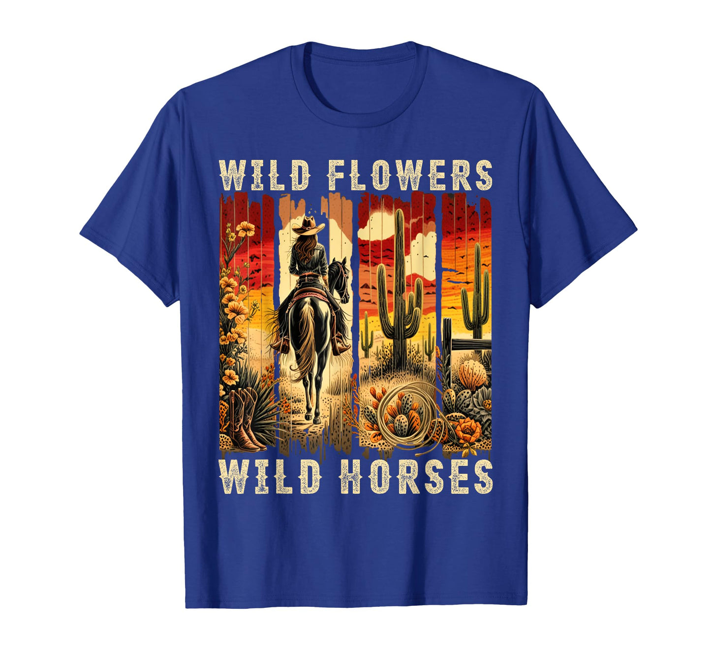 Wild Flowers Wild Horses Sunset Cowgirl Girls Women Nature T-Shirt