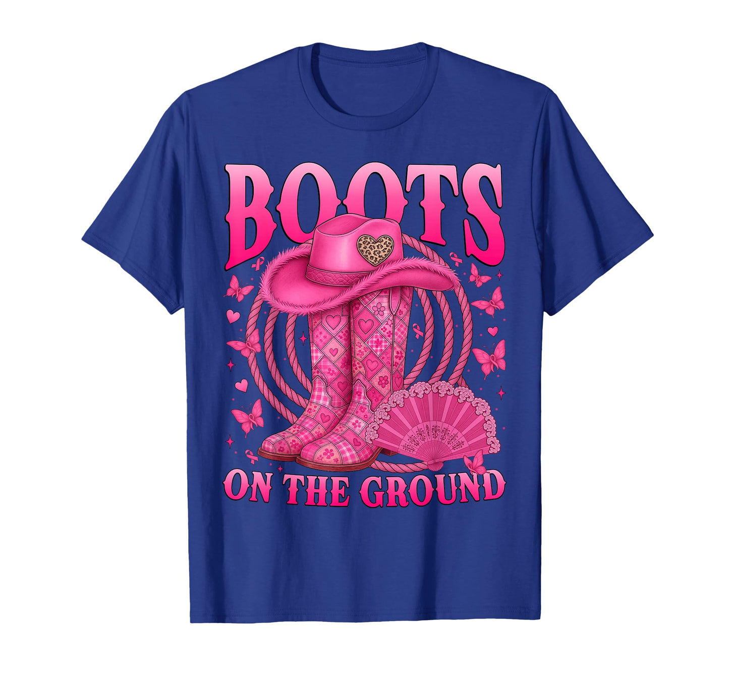 Pink Patchwork Boots On The Ground Breast Cancer Awareness T-Shirt