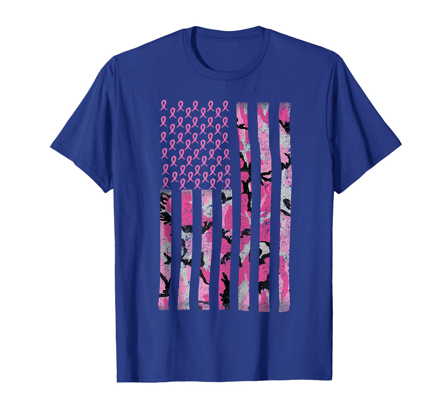 Breast Cancer Awareness Camo Pink Ribbon American Flag T-Shirt