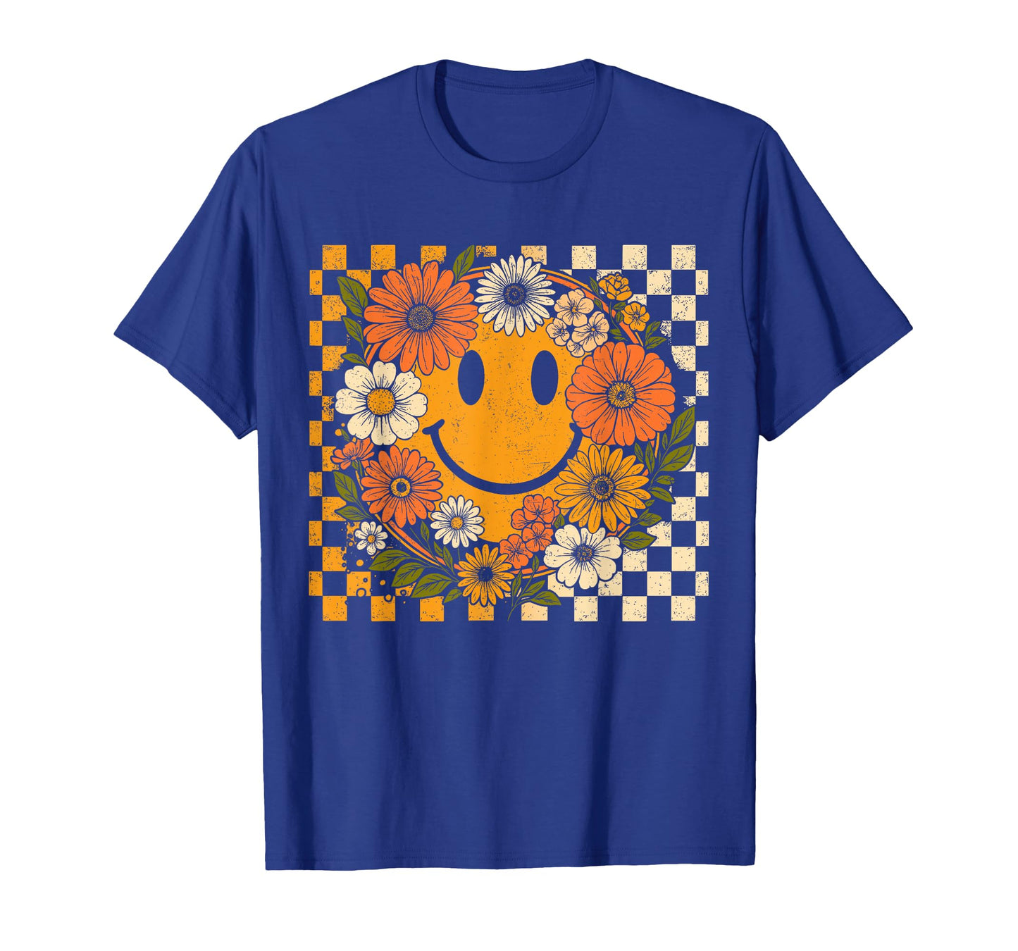 Floral Fall Checkered Smile Face Halloween Thanksgiving 2025 T-Shirt