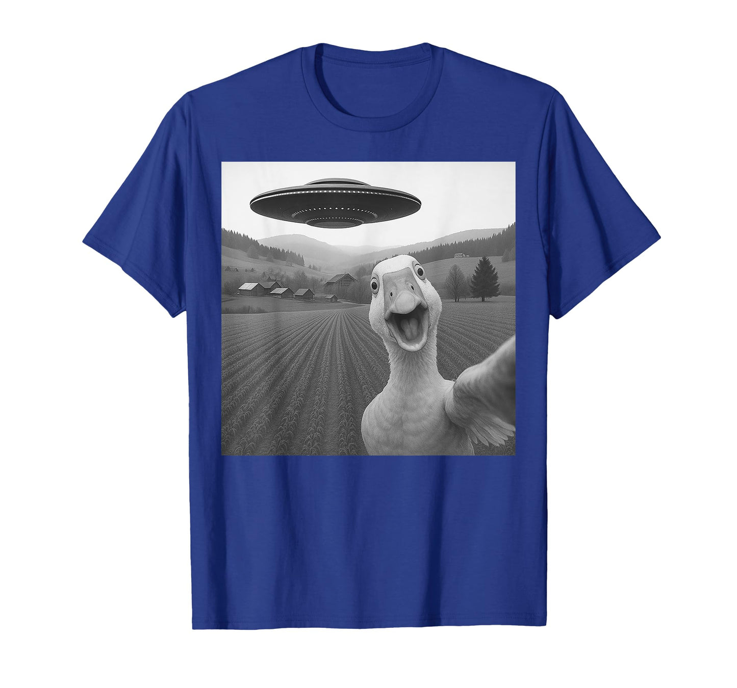 Goose Selfie with Alien UFO Funny Gifts for Men Women Kid T-Shirt