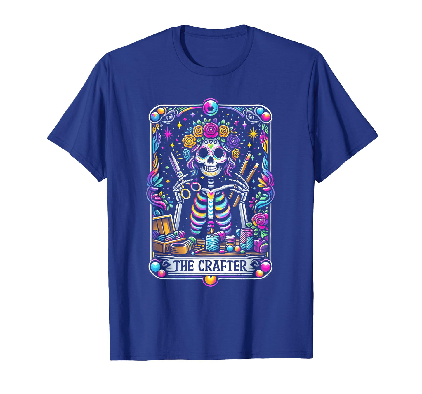 Funny Sugar Skull Crafty The-Crafter Tarot Card Skeleton T-Shirt