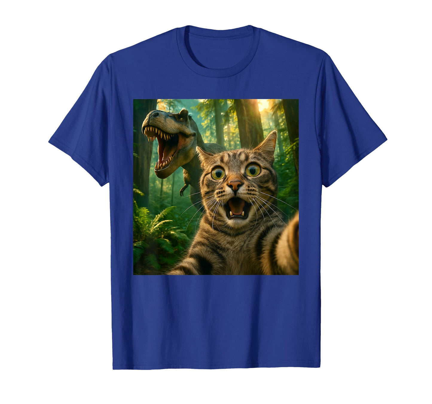 Cat Selfie with a T-Rex Funny Dinosaur T-Shirt