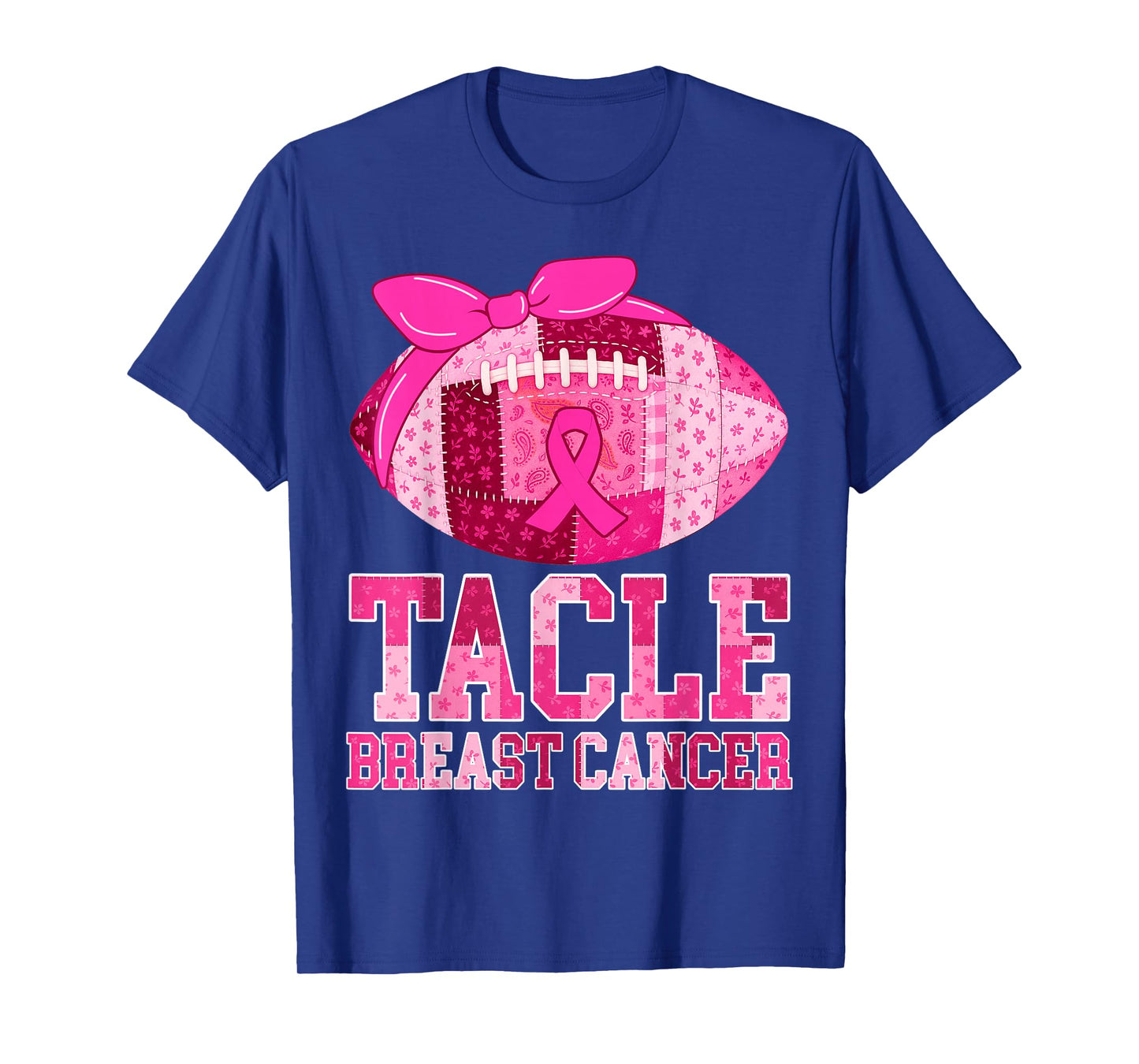 Tackle Breast Cancer Awareness Football Patchwork Women Girl T-Shirt