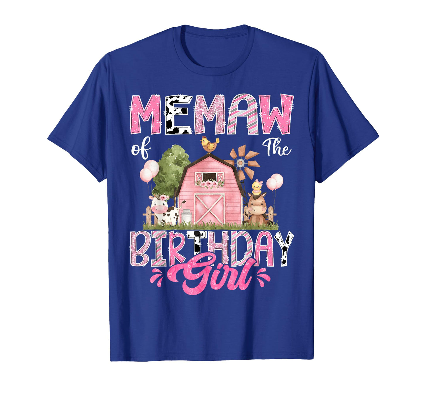 Memaw Of The Birthday Girl 1St Birthday Pink Cow Farm T-Shirt