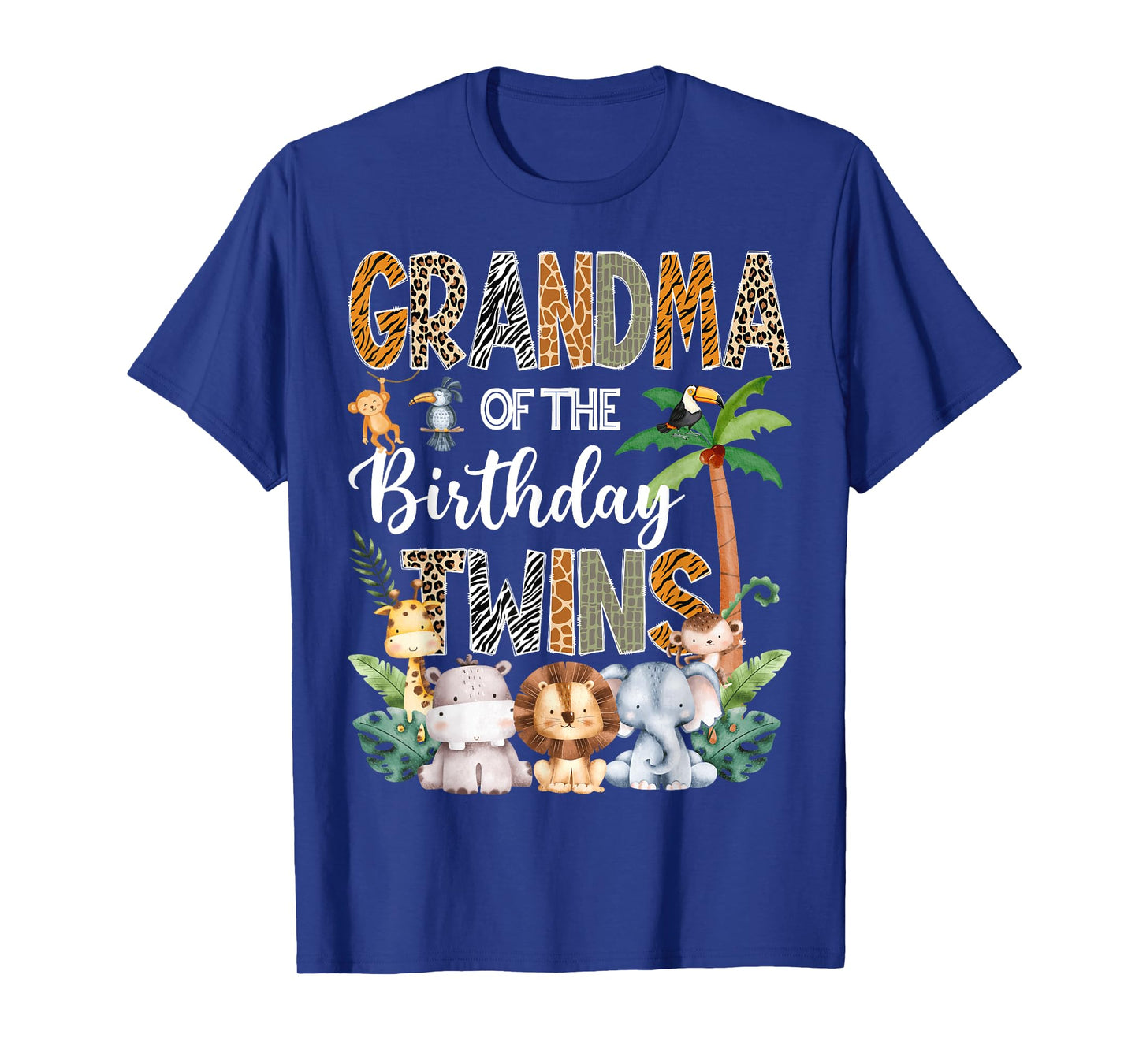 Grandma Of The Birthday Twins Safari Jungle Animal Lover T-Shirt