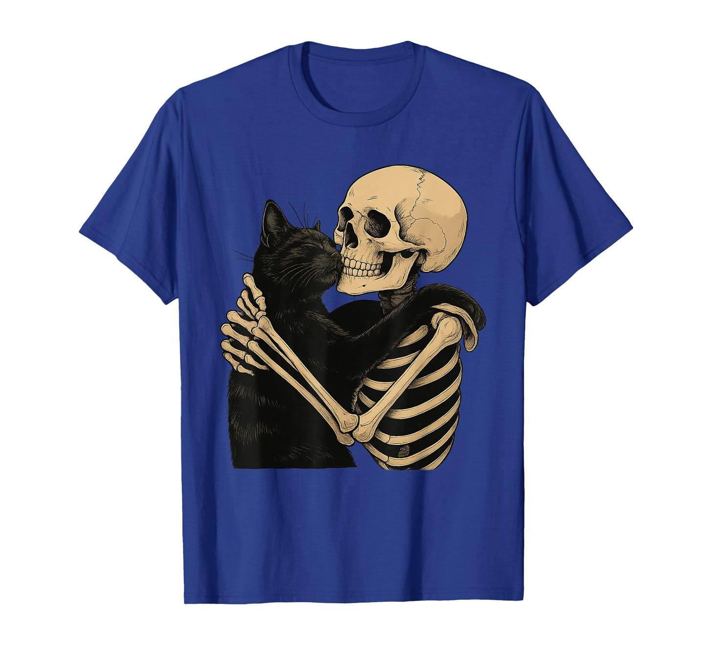 Skeleton Hugging Cat Halloween Cat Lover Cat Mom Dad T-Shirt