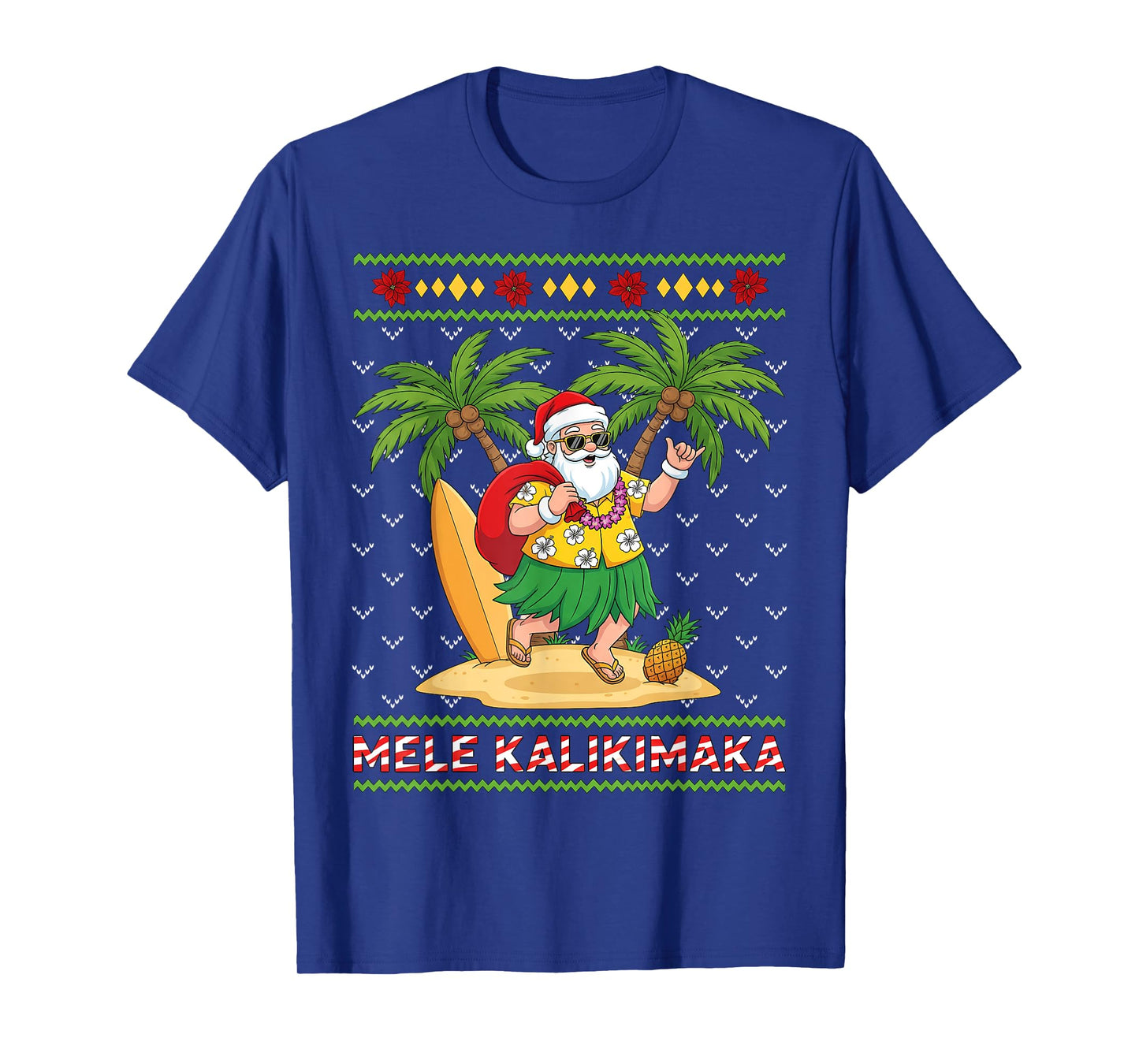 Mele Kalikimaka Retro Santa Shaka Hawaii Ugly Christmas T-Shirt