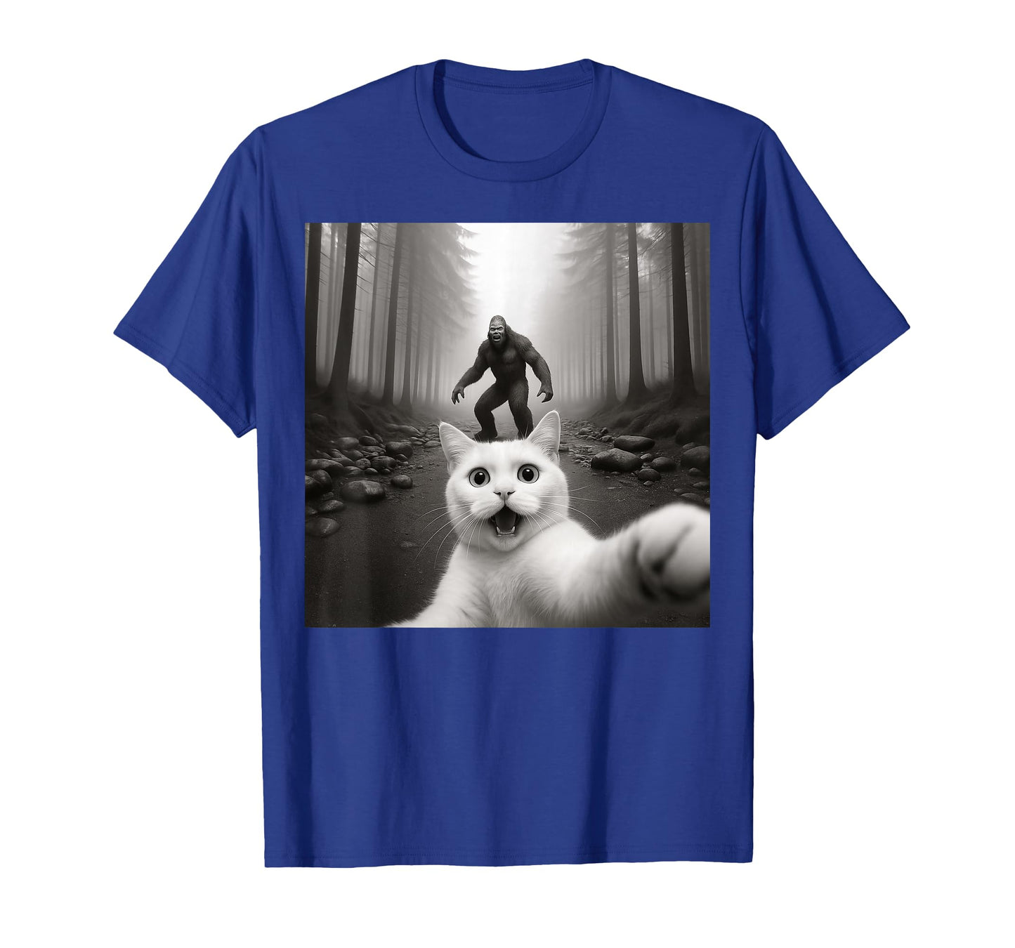 Cat Selfie With Bigfoot Funny Cats Gifts Men Women Boy Girl T-Shirt