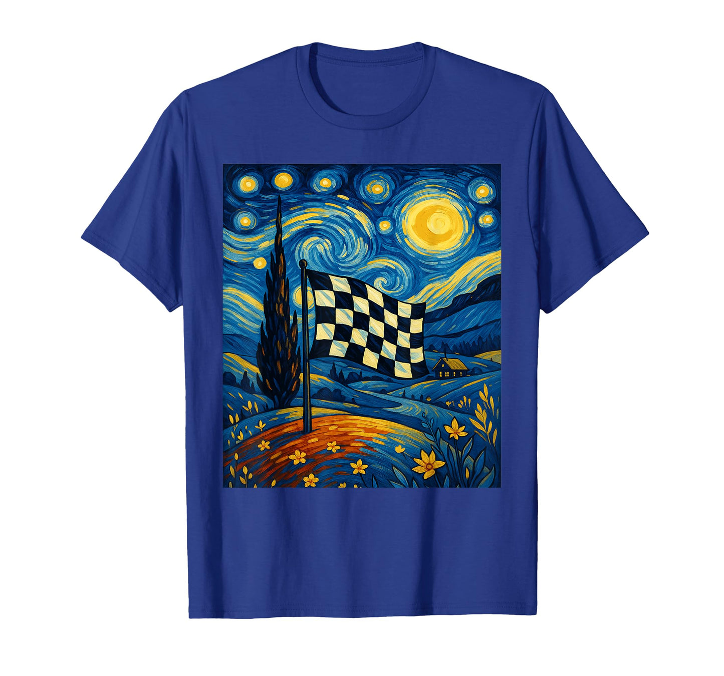 Van Gogh Starry Night Checkered Flag Racing car race crew T-Shirt