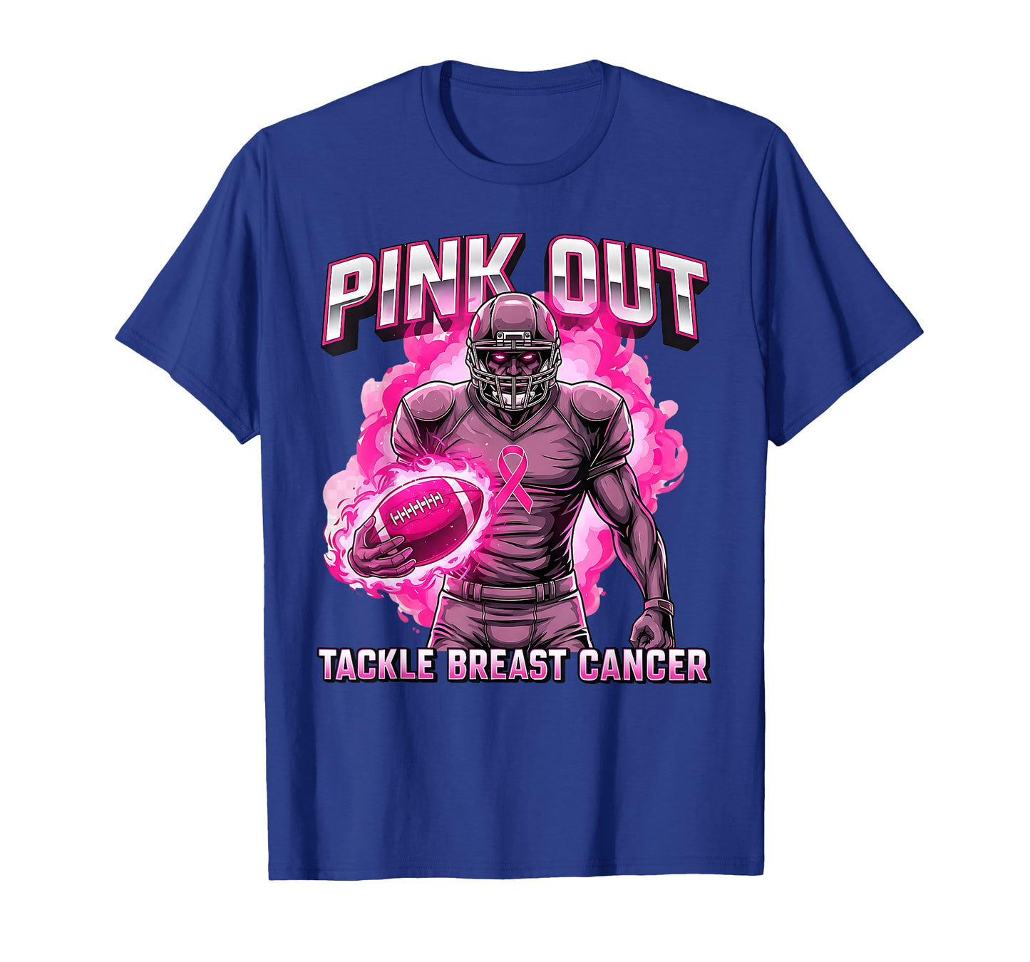 Pink Ribbon Football Pink Out Tackle Breast Cancer Awareness T-Shirt