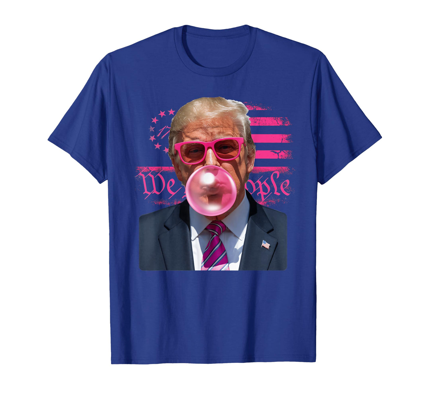 Funny Donald Trump Bubble Gum Pink 4th of July American Flag T-Shirt