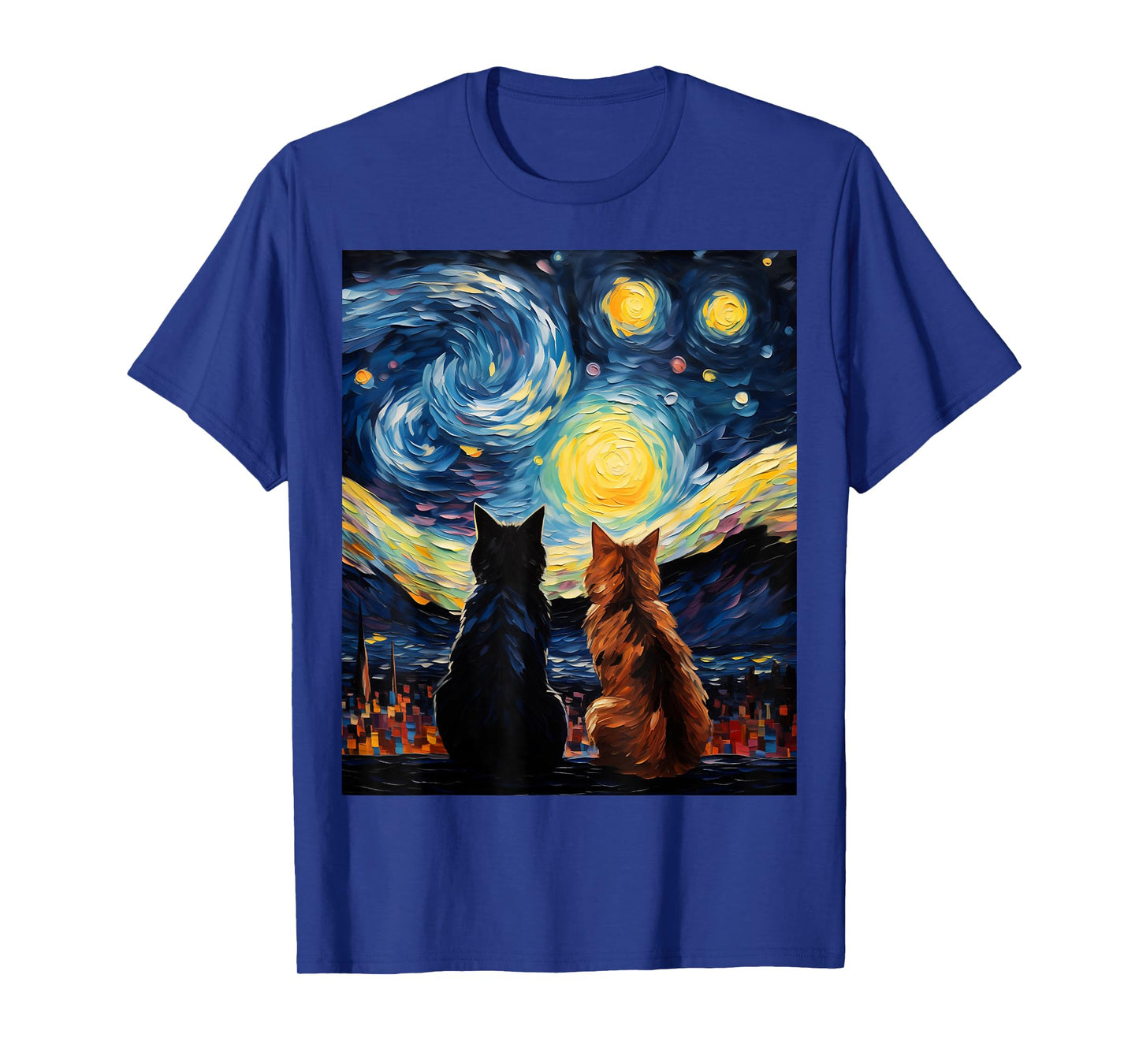 Funny Couples Cats Lover Starry Night Vincent van Gogh Cat T-Shirt for Men Women Girls Kids
