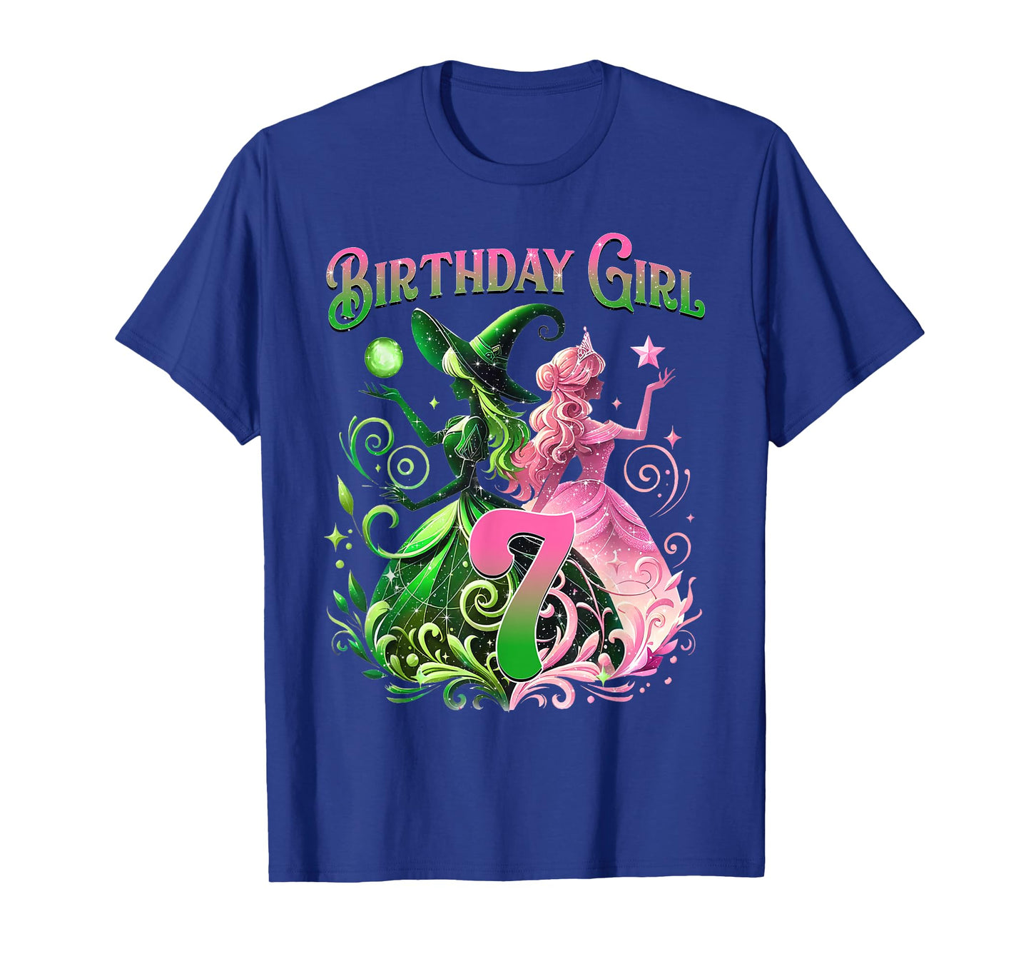 7Th Birthday Witch Pink And Green 7 Year Old Birthday Girls T-Shirt