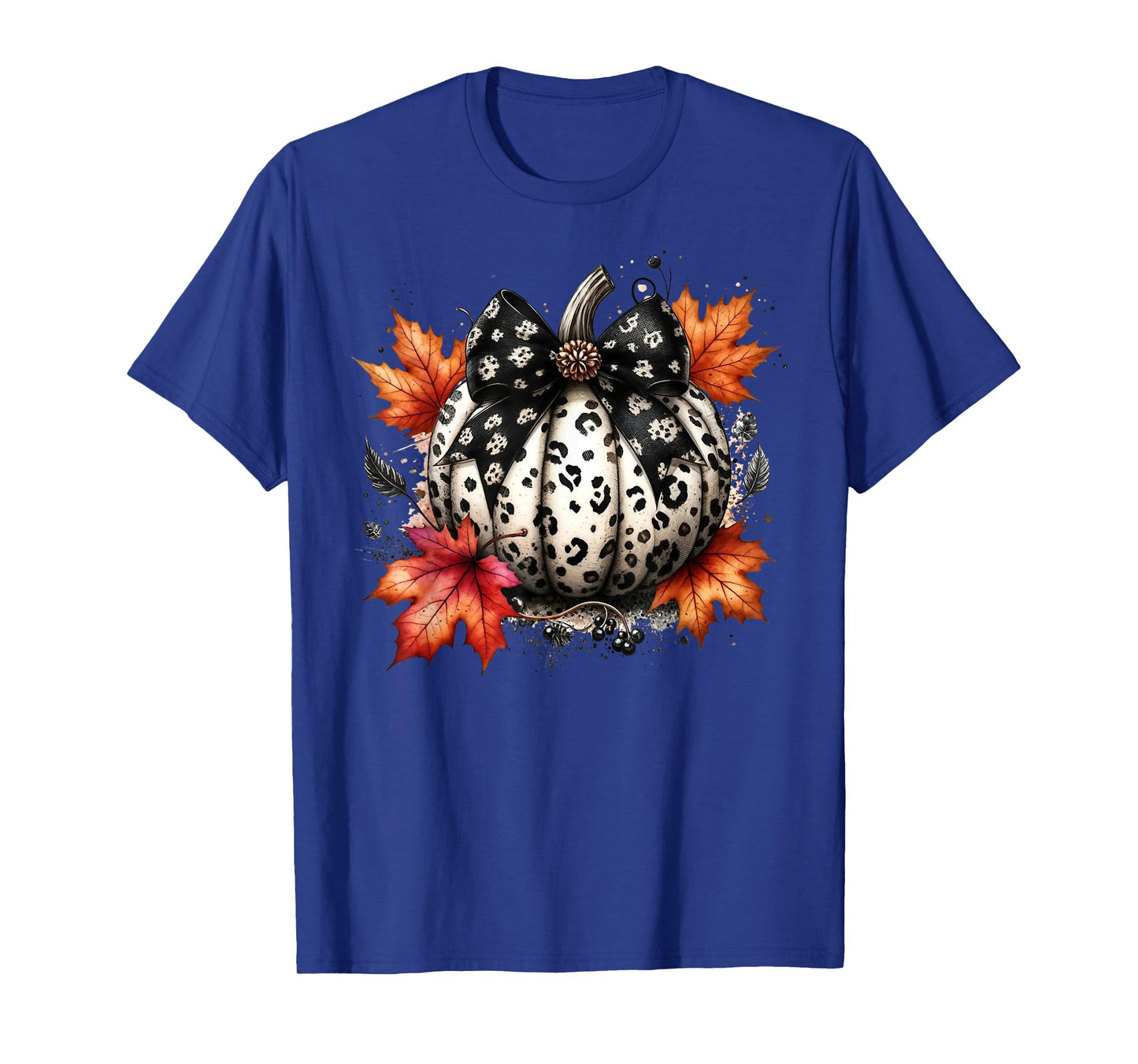 Coquette Bow Pumpkin Season Autumn Fall Leaves Thanksgiving T-Shirt