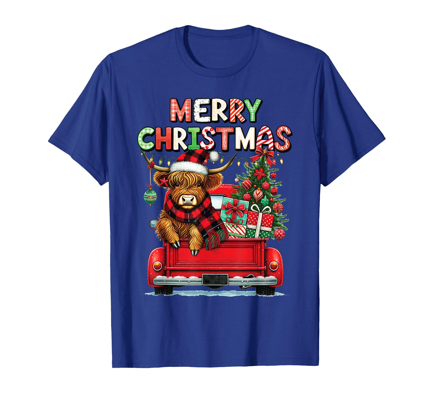 Merry Christmas Scottish Highland Cow Xmas Farm Animal Lover T-Shirt