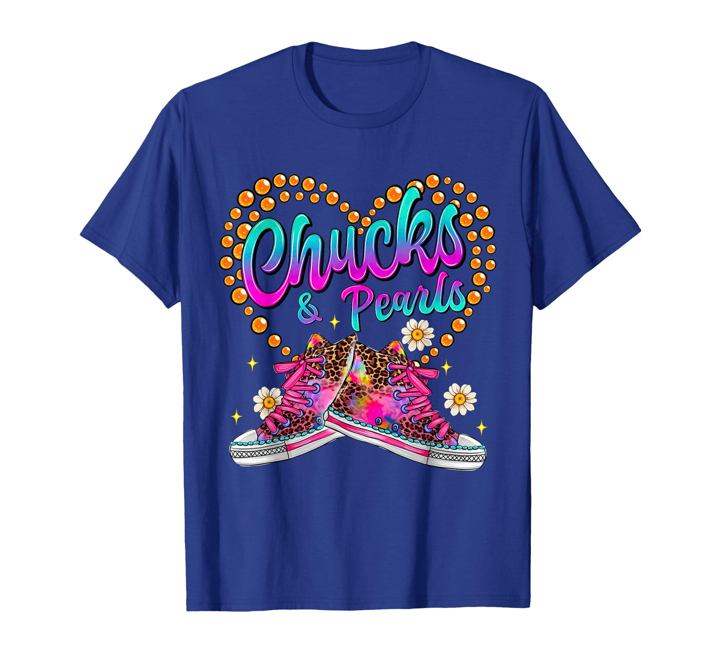 Chucks and Pearls Black For Women and Girls Funny T-Shirt
