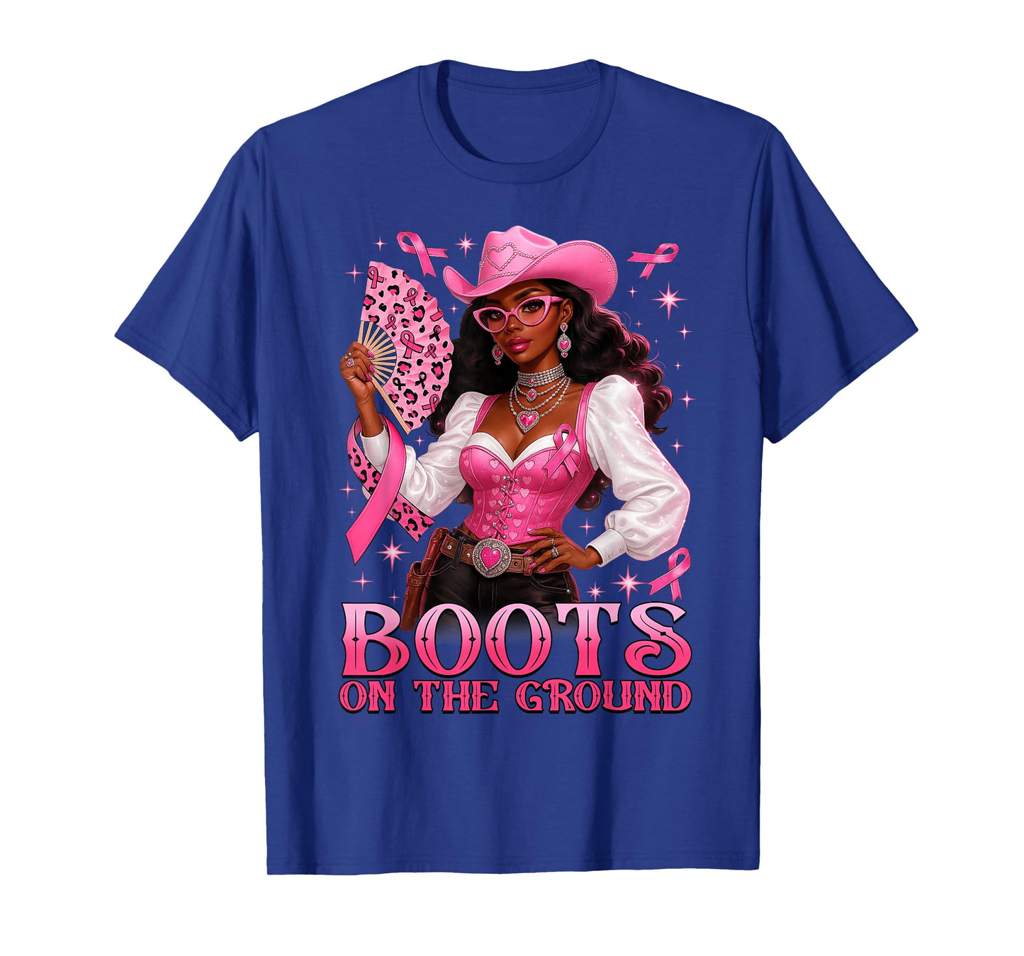 Boots On The Ground Pink Cowgirl Breast Cancer Western T-Shirt