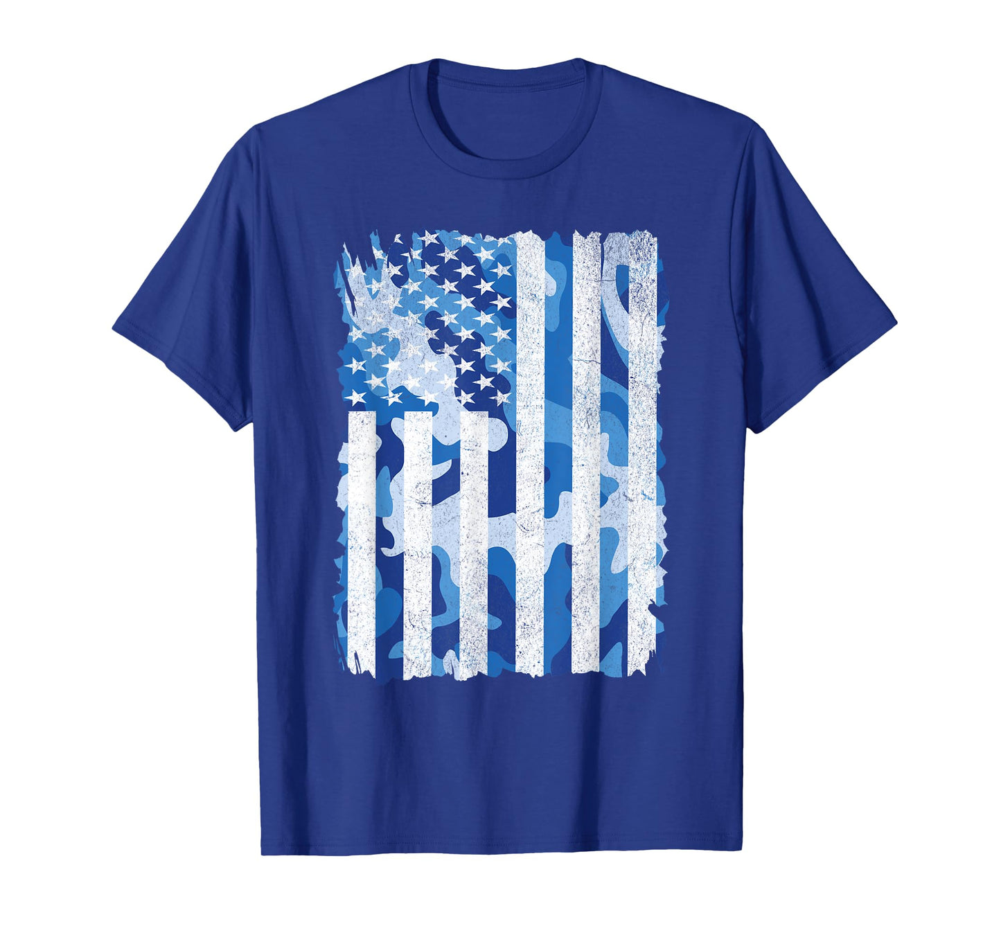 Blue Camo American Flag USA Camouflage Men Boys Youth Kids T-Shirt