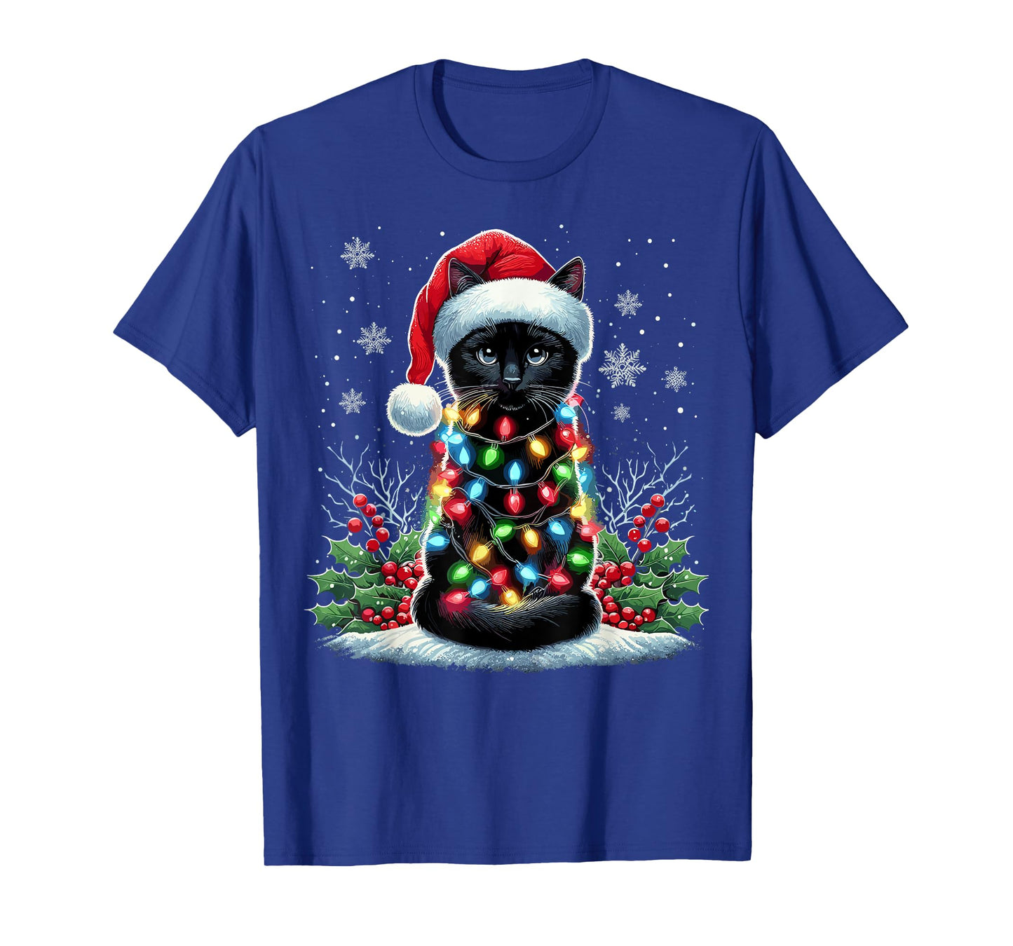 Black Cat Christmas Santa Hat Funny Meowy Cat T-Shirt for Men Women Kids