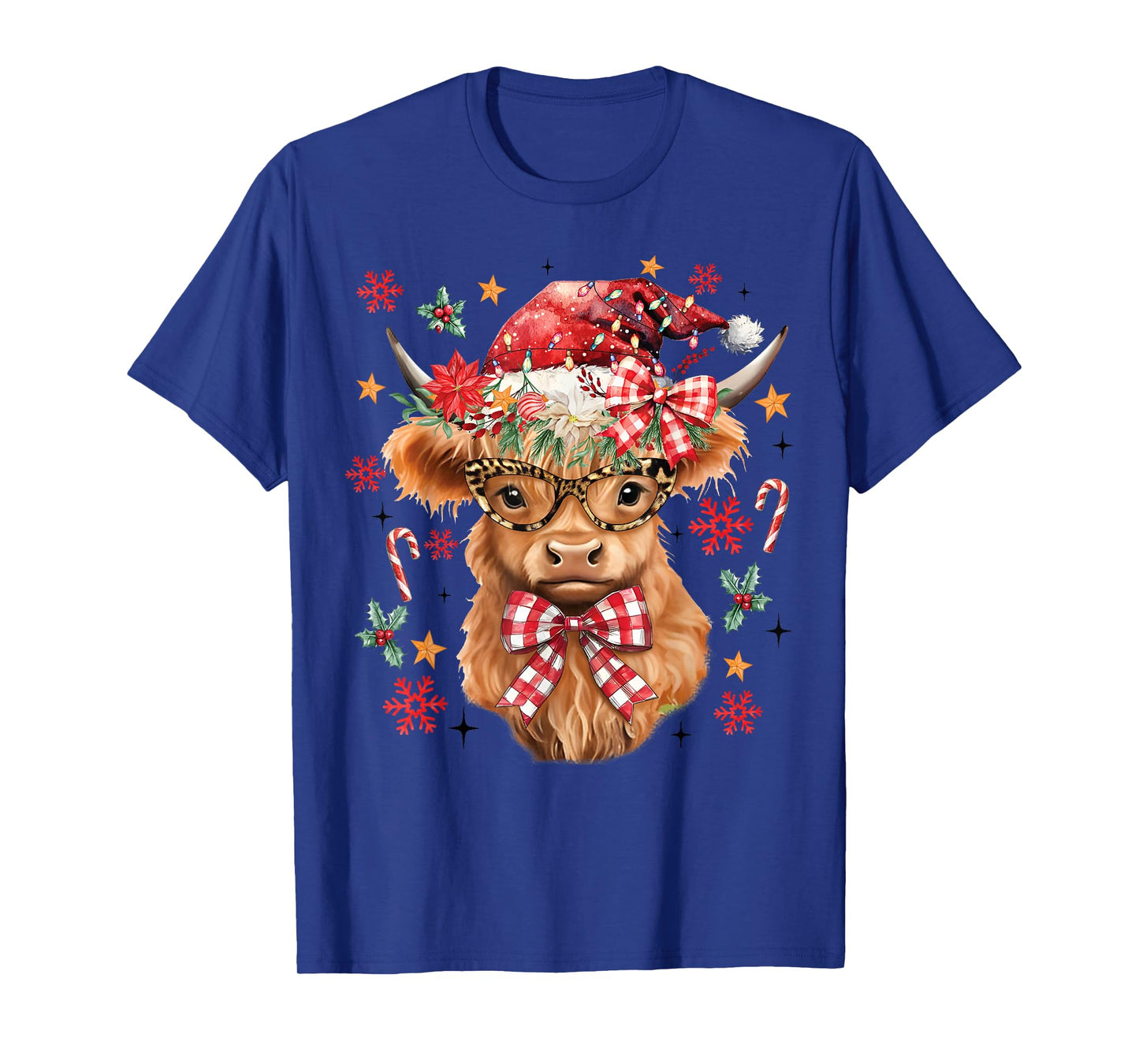 Western Highland Cow Lover Coquette Bow Merry Christmas T-Shirt