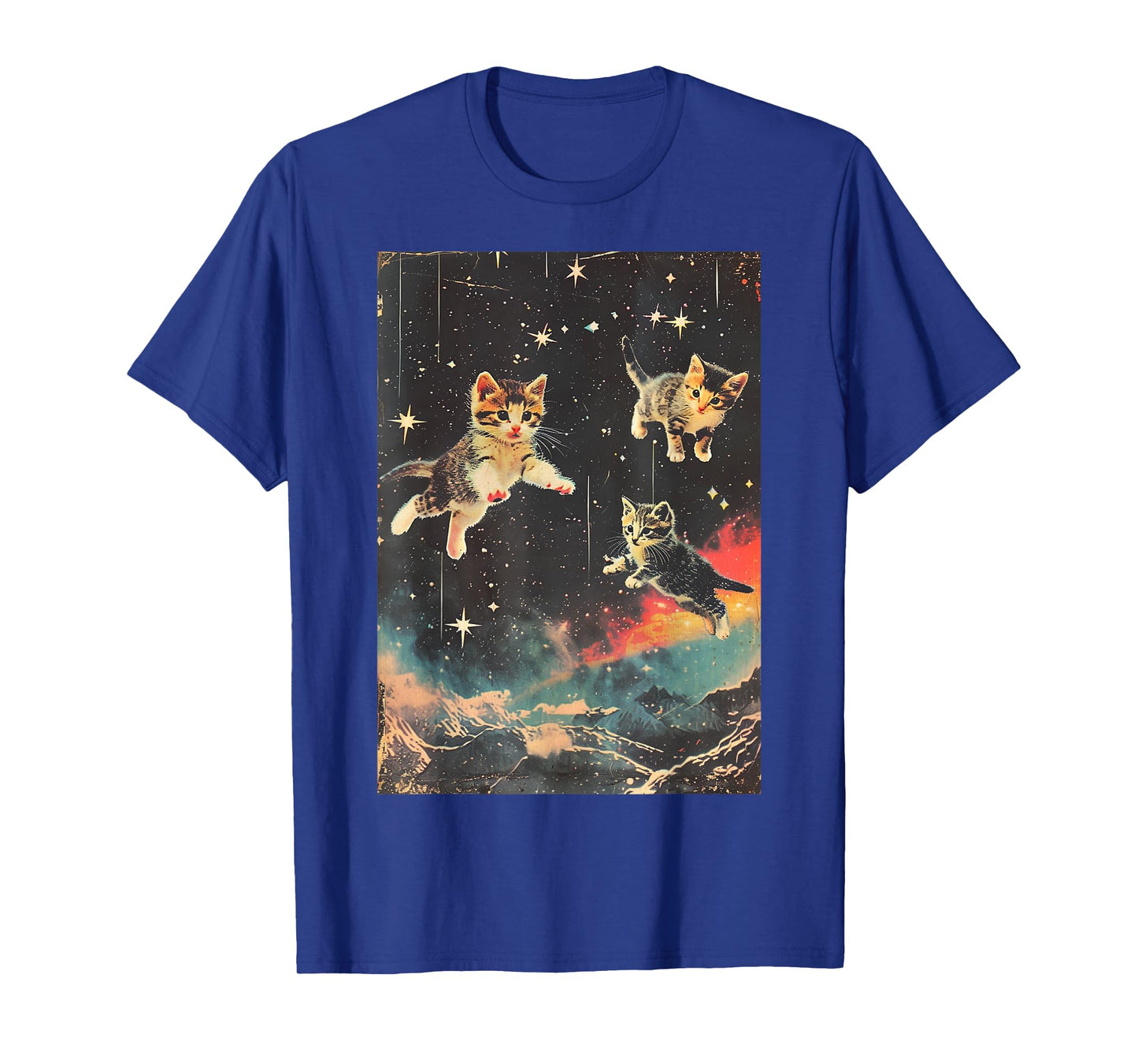 Funny Kittens Cat in Space Cute Vintage Art Retro T-Shirt