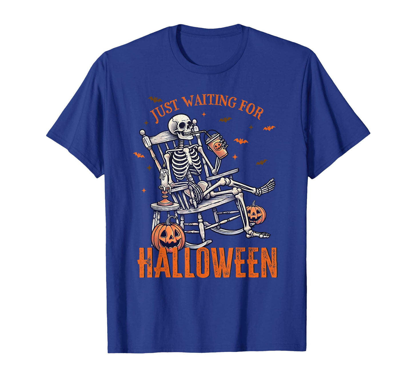Funny Just Waiting For Halloween Skeleton Spooky Vibe Summer Men Women T-Shirt