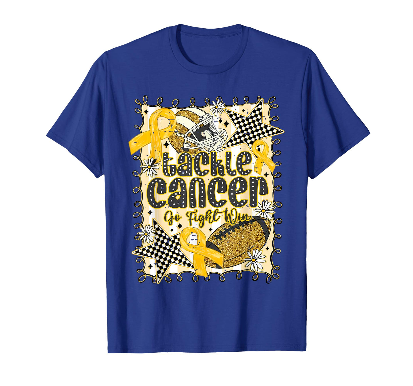 Tackle Cancer Go Fight Win Childhood Cancer Gold Football T-Shirt