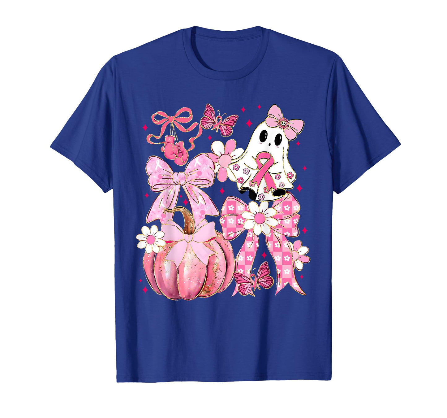 Pink Coquette Bow Ghost Halloween Breast Cancer Awareness T-Shirt