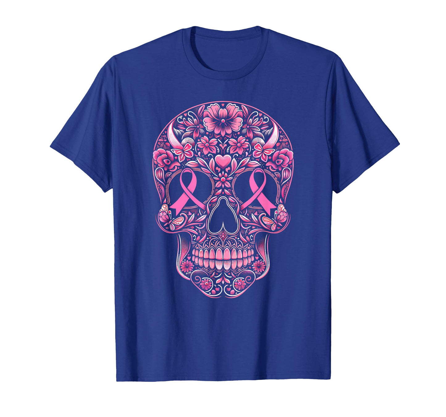 Sugar Skull Pink Ribbon Calavera Breast Cancer Awareness T-Shirt