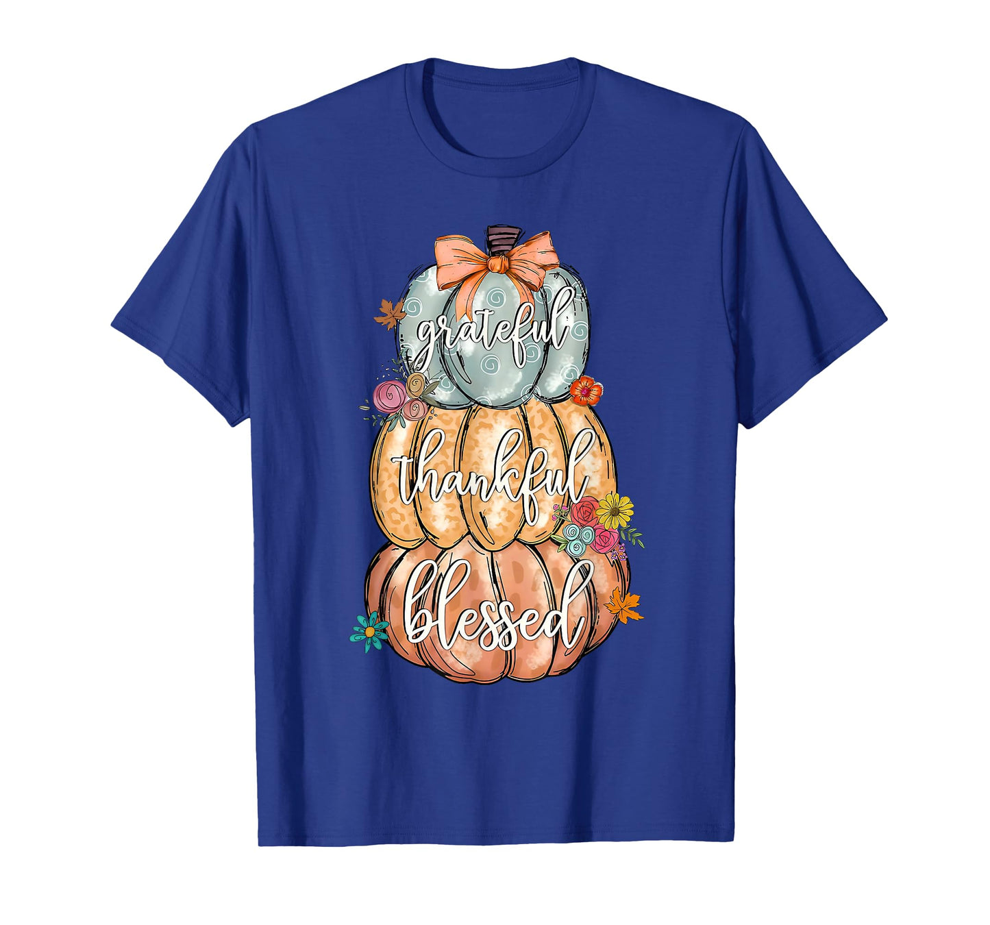 Coquette Bow Pumpkin Grateful Thankful Blessed Thanksgiving T-Shirt