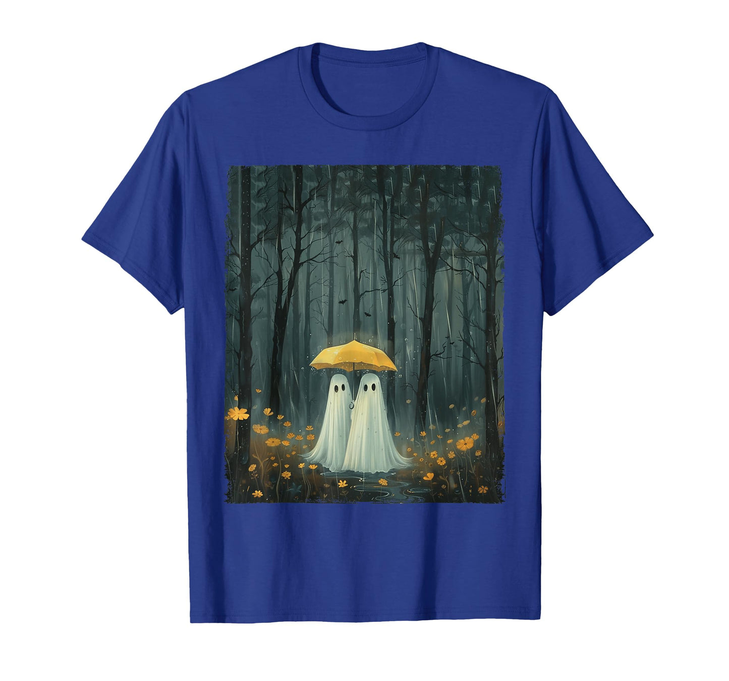 Floral Ghost Holds Umbrella Couple Spooky Season Women Men T-Shirt